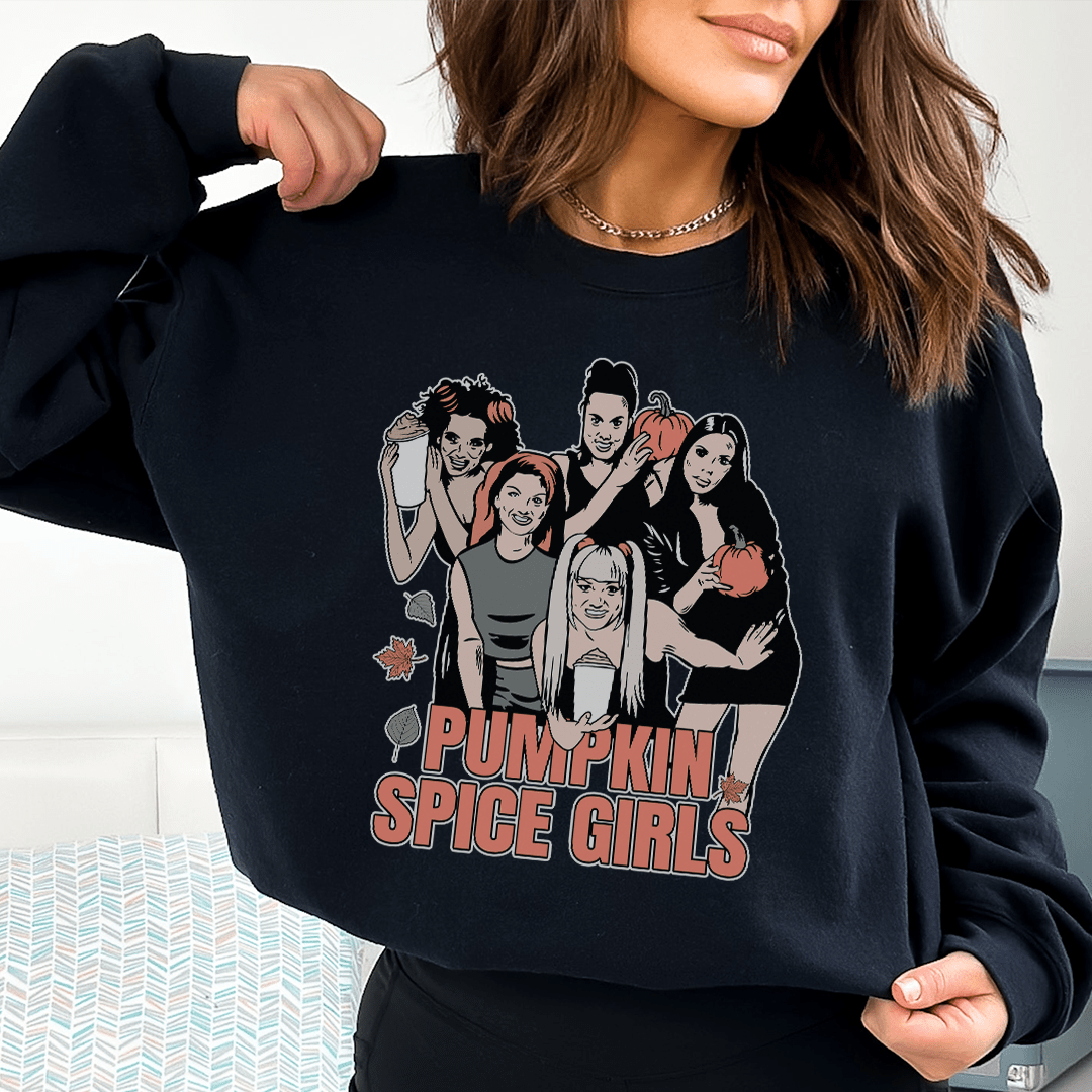 Cozy Pumpkin Spice Girls sweats featuring unique designs by top artists, made from a soft cotton/poly fleece blend.