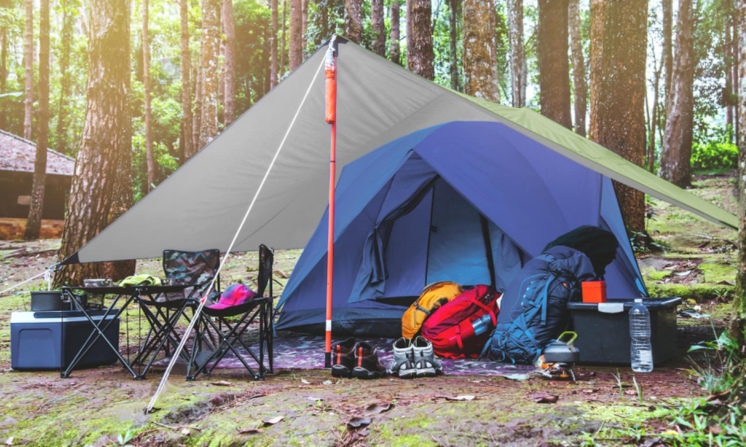 Rainproof Camping Tarp Shelter made of durable Oxford fabric, showcasing its waterproof features and spacious design for outdoor protection.