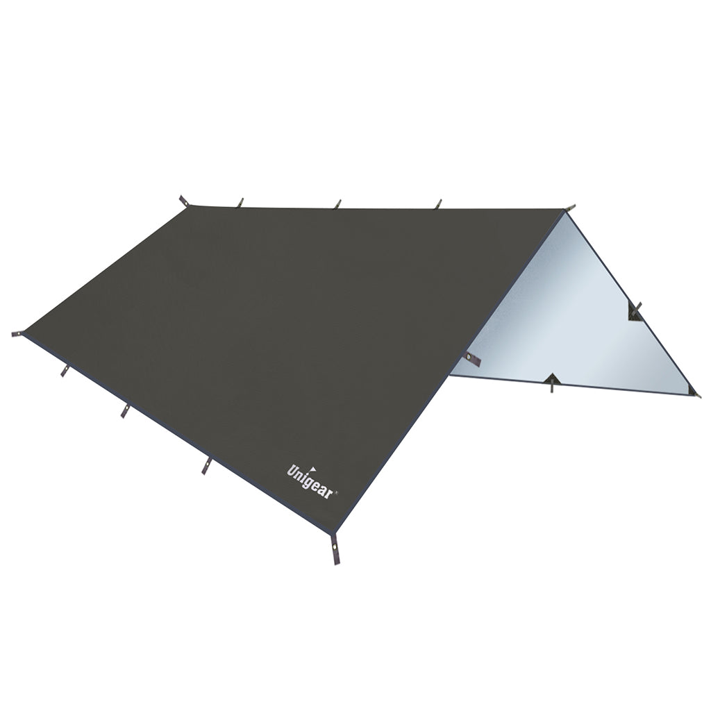 Rainproof Camping Tarp Shelter made of durable Oxford fabric, showcasing its waterproof features and spacious design for outdoor protection.