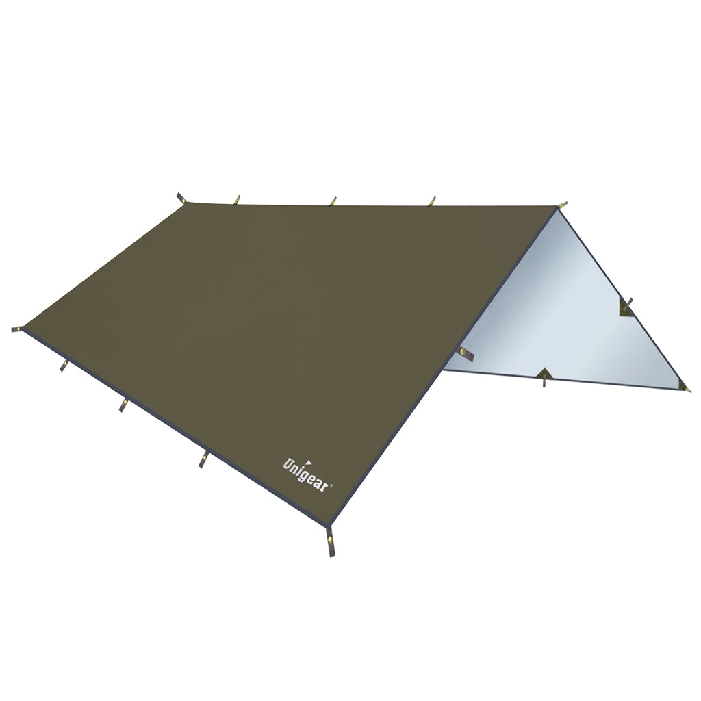 Rainproof Camping Tarp Shelter made of durable Oxford fabric, showcasing its waterproof features and spacious design for outdoor protection.