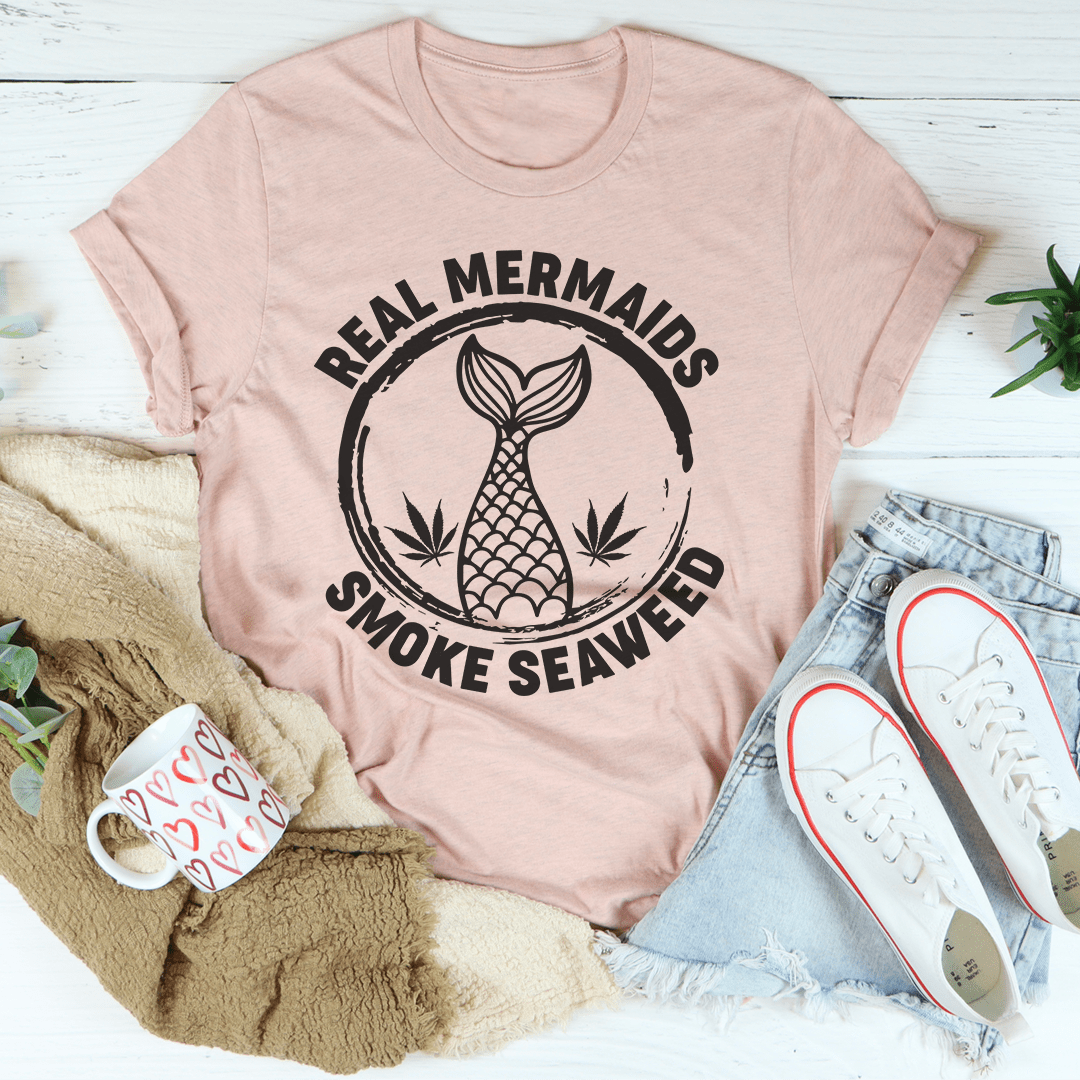 Real Mermaids T-Shirt featuring a whimsical mermaid design, made from soft ring-spun cotton with durable stitching.