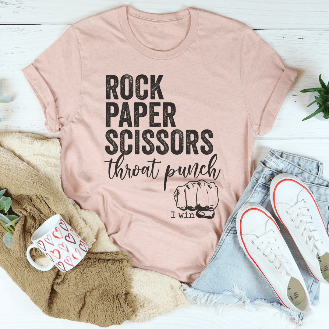 A stylish Rock Paper Scissors Tee made from soft ring-spun cotton, featuring double stitching for durability and a vibrant DTG printed design.