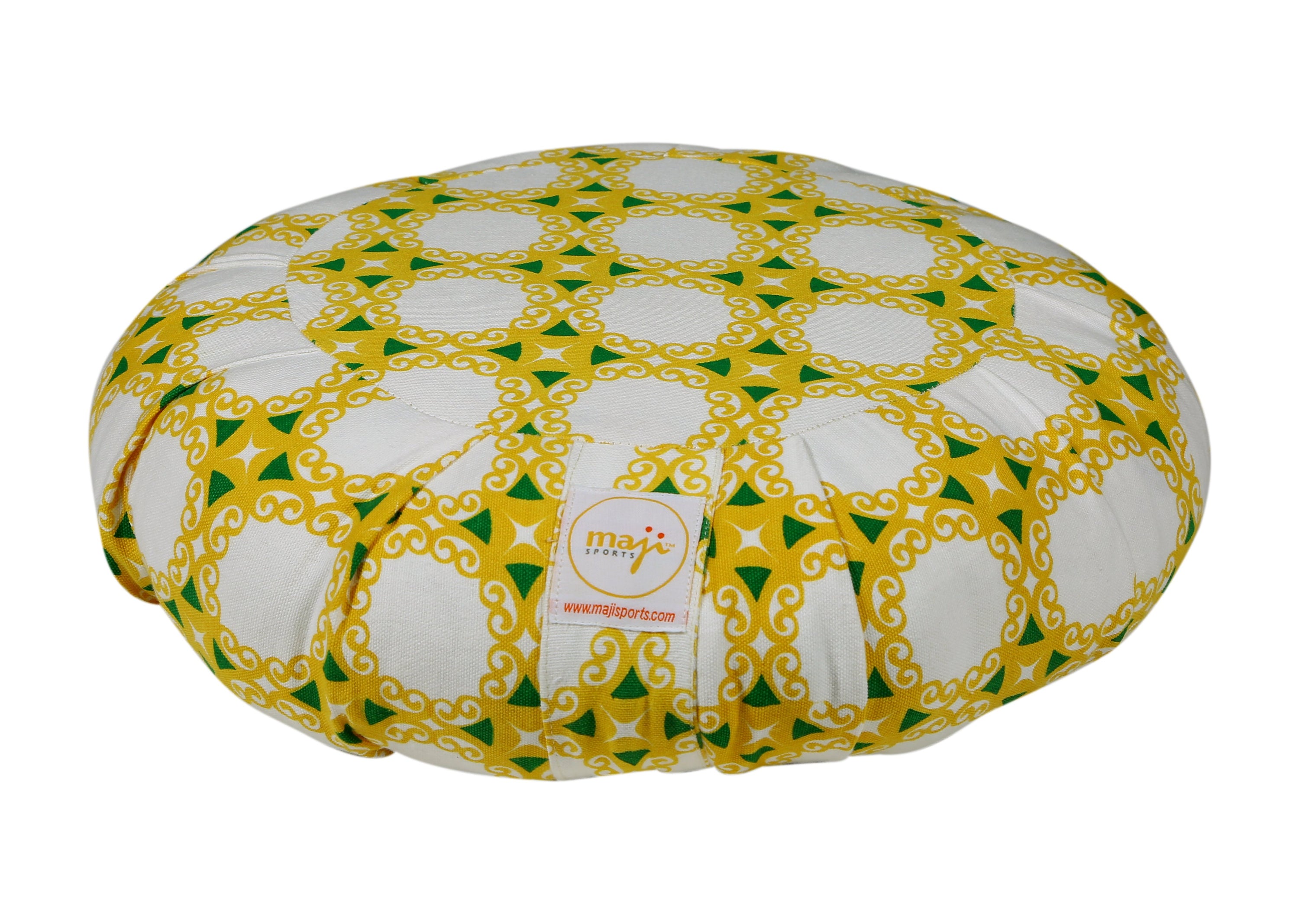 Round Zafu meditation cushion in a serene setting, showcasing its 100% cotton twill cover and ergonomic design for comfort.