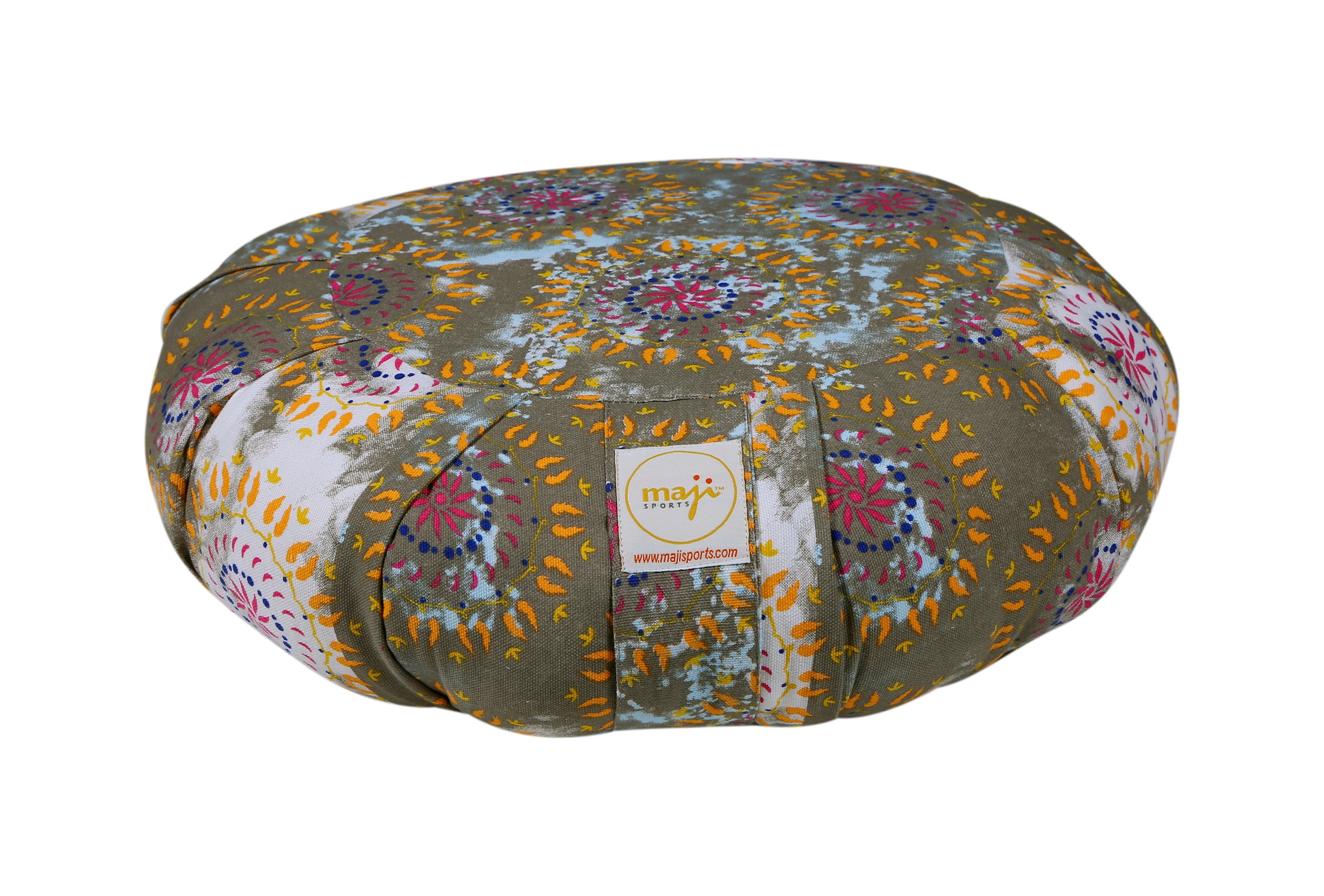 Round Zafu meditation cushion in a serene setting, showcasing its 100% cotton twill cover and ergonomic design for comfort.