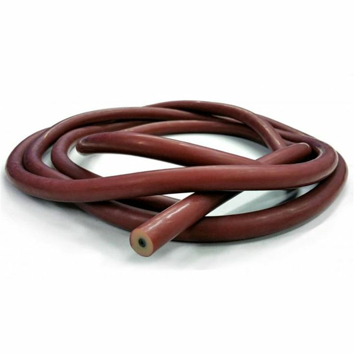 Coiled brown rubber hose.