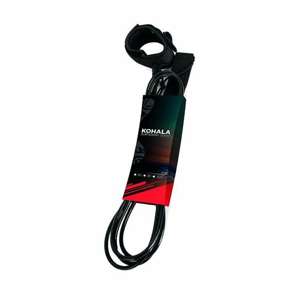 "Black surfboard leash in packaging."