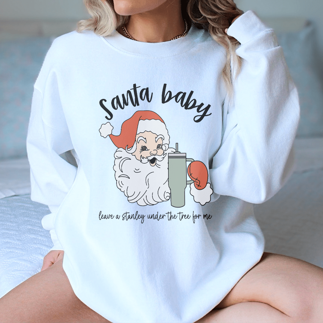 Santa Baby sweatshirt featuring a cozy fleece lining and adjustable cuffs, designed by top artists for a stylish look.