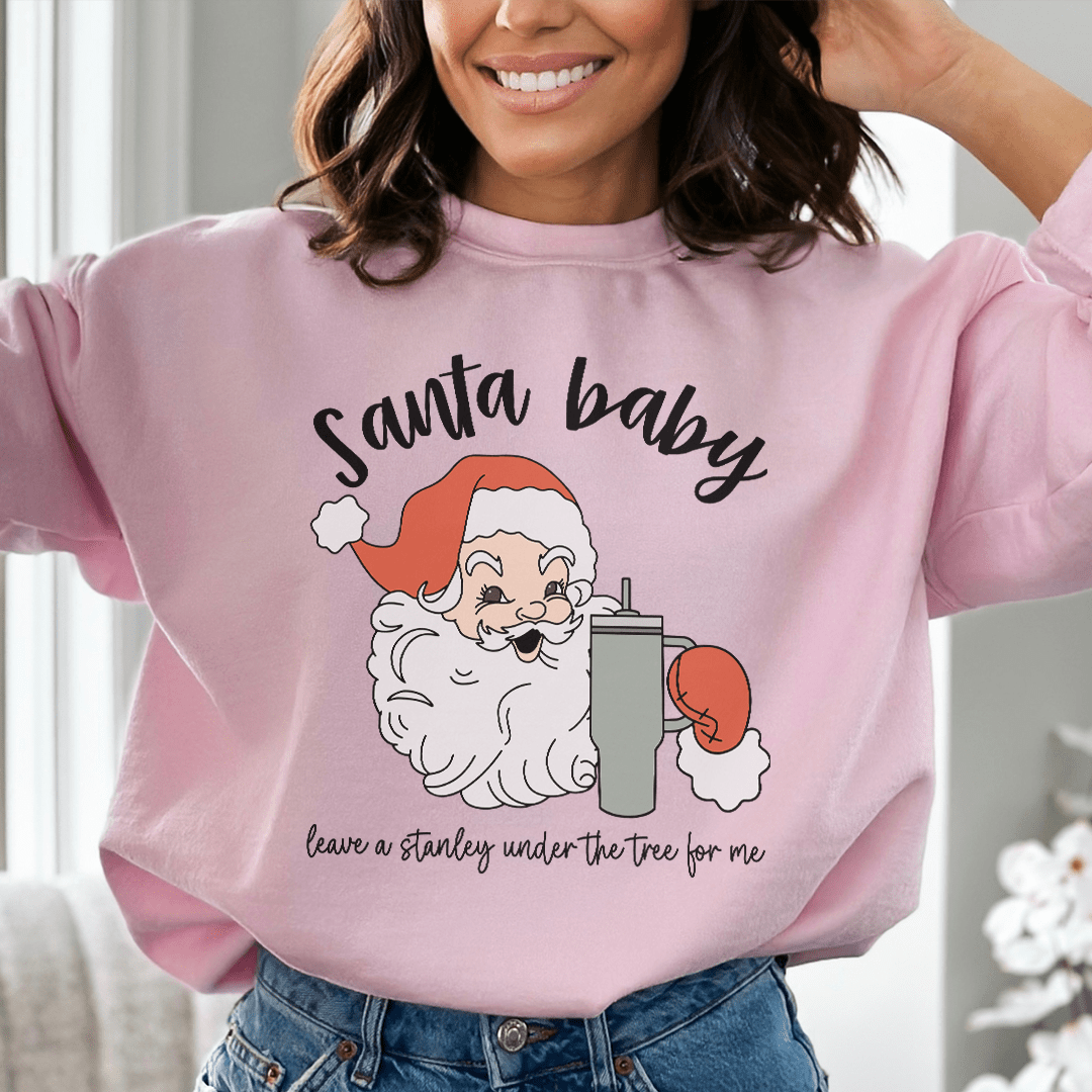 Santa Baby sweatshirt featuring a cozy fleece lining and adjustable cuffs, designed by top artists for a stylish look.