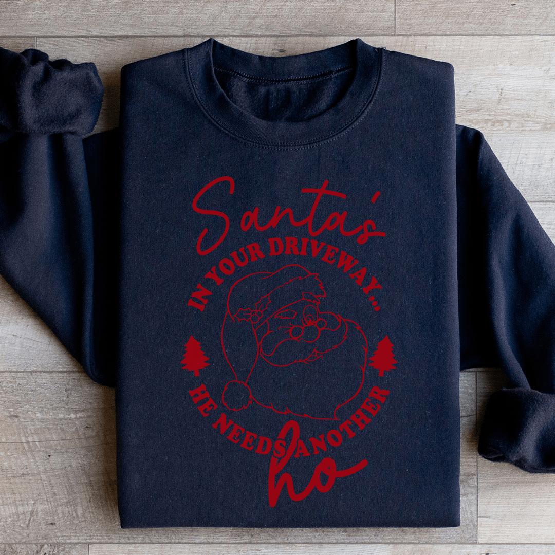 Cozy Santa's In Your Driveaway hoodie featuring unique designs by top artists, made from cotton/poly fleece blend.