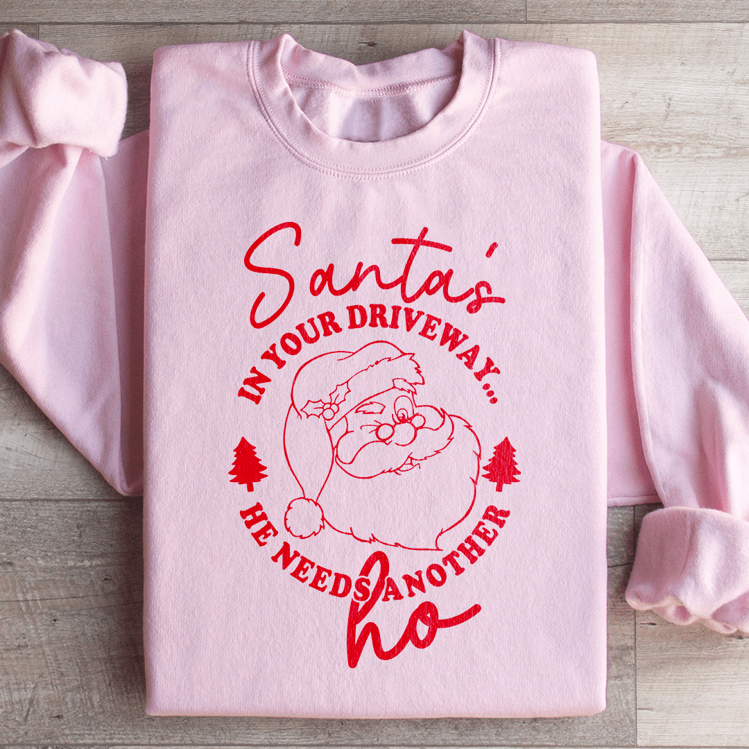 Cozy Santa's In Your Driveaway hoodie featuring unique designs by top artists, made from cotton/poly fleece blend.