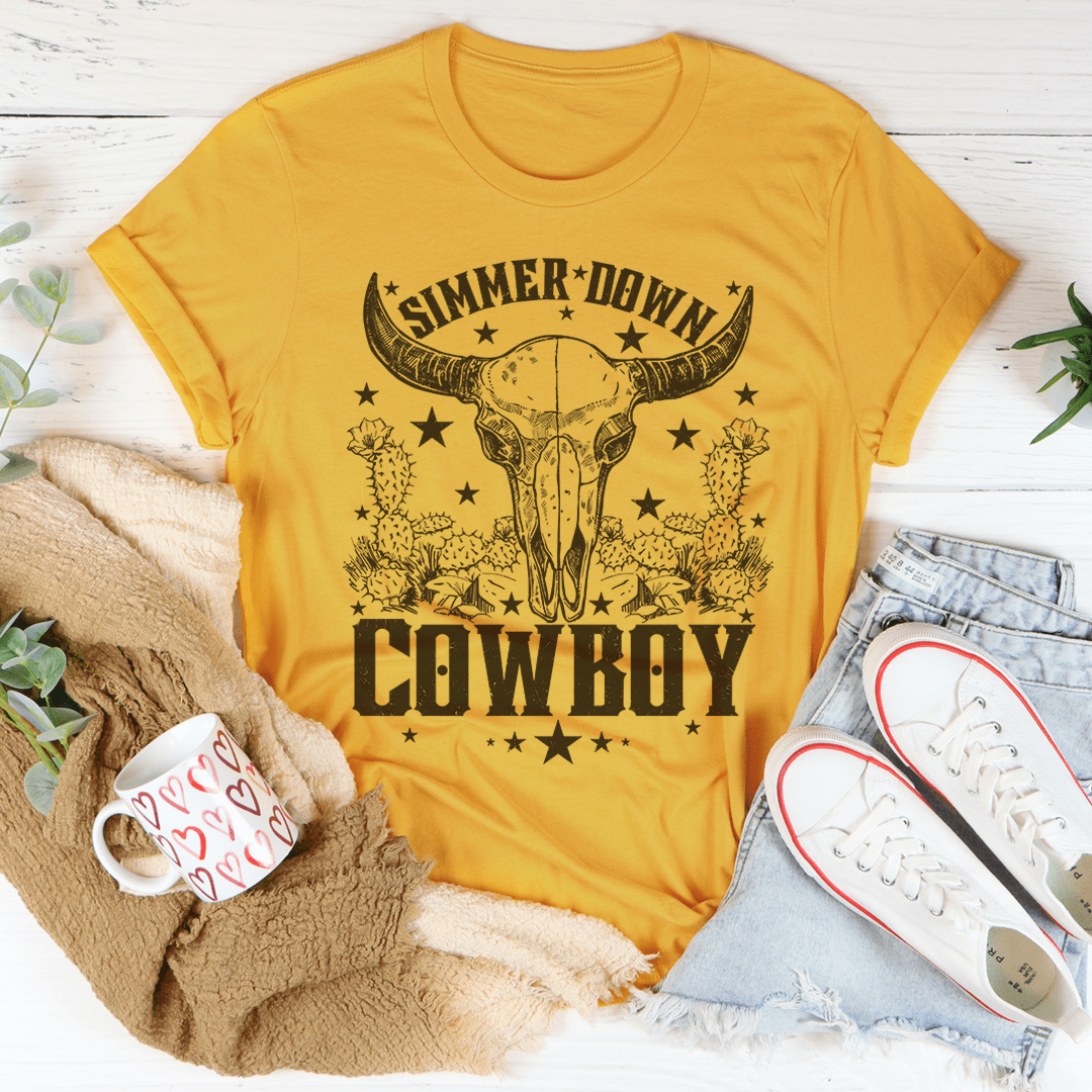 Simmer Down Cowboy Tee in soft ring-spun cotton, featuring double stitching for durability and a classic fit.