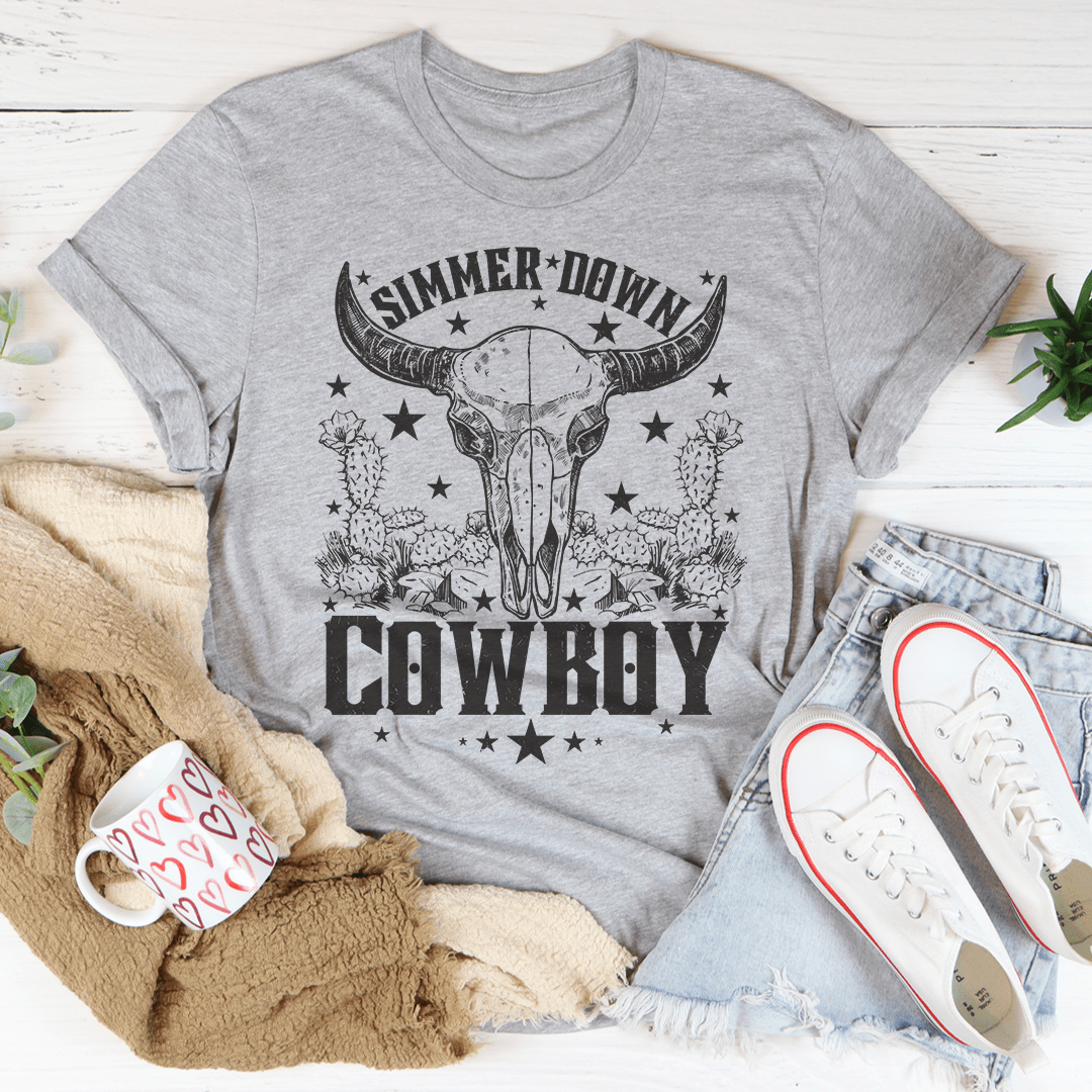 Simmer Down Cowboy Tee in soft ring-spun cotton, featuring double stitching for durability and a classic fit.