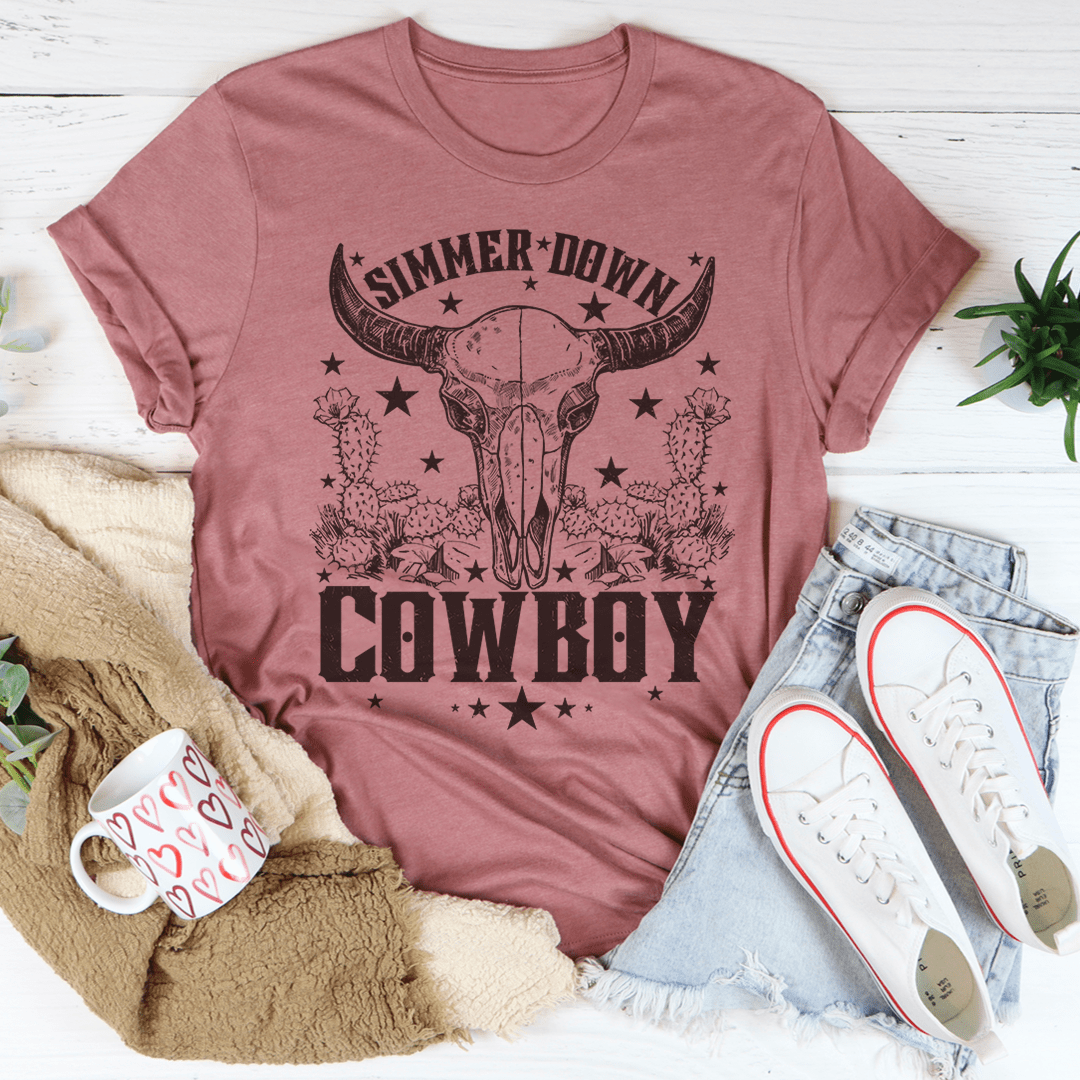 Simmer Down Cowboy Tee in soft ring-spun cotton, featuring double stitching for durability and a classic fit.