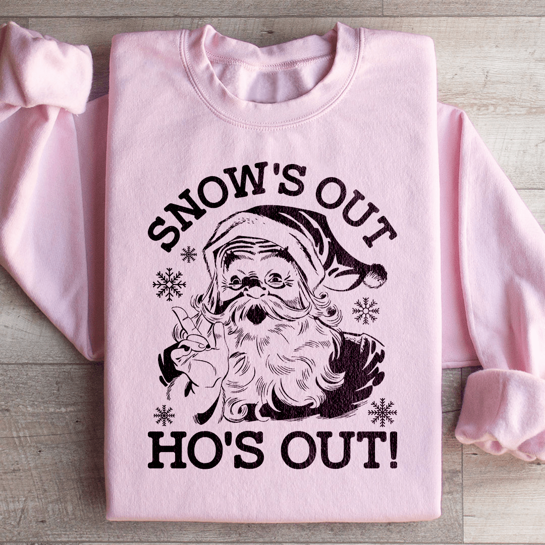 Cozy Snow's Out Ho's Out sweats featuring unique designs by top artists, made from a warm cotton/poly fleece blend.