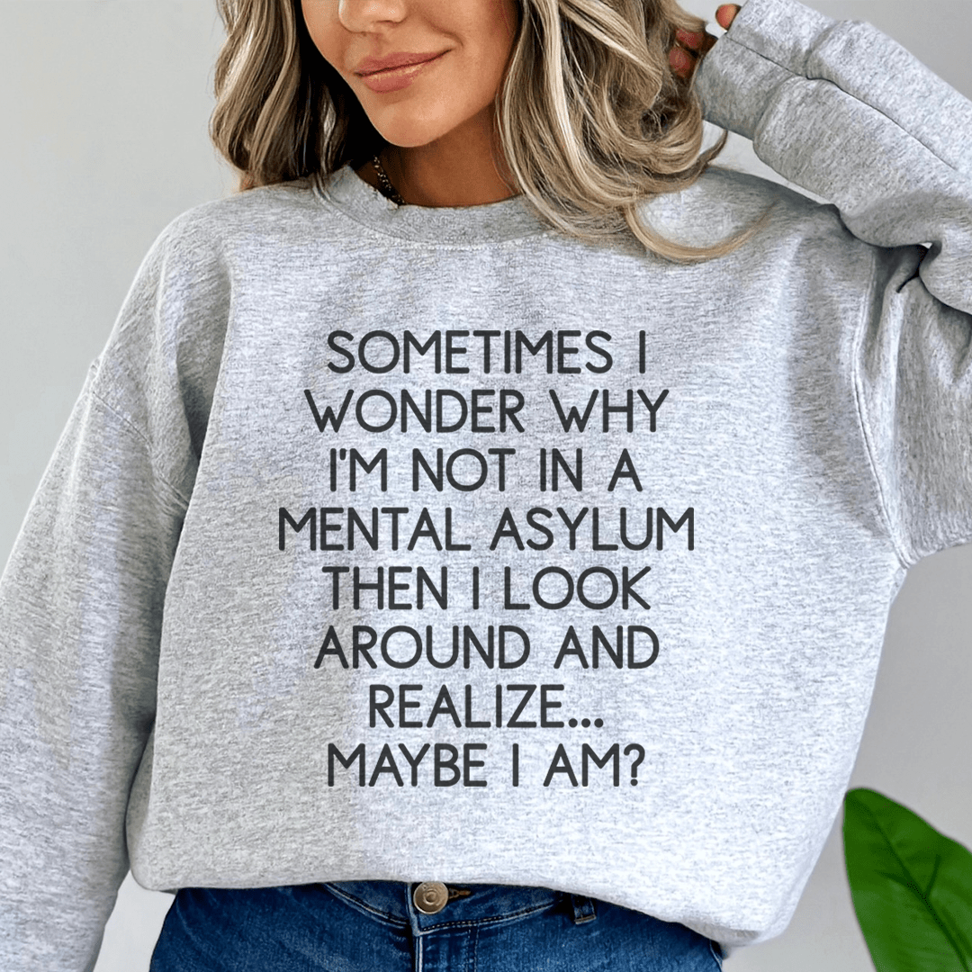 Cozy 'Sometimes I Wonder' sweats featuring unique designs by top artists, made from a warm cotton/poly fleece blend.