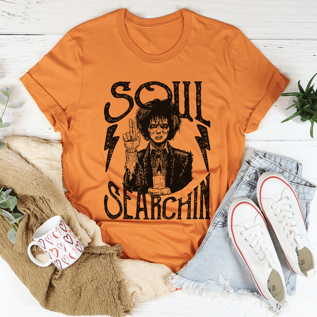 Soul Searchin Halloween Tee featuring spooky graphics on a soft cotton fabric, perfect for Halloween celebrations.