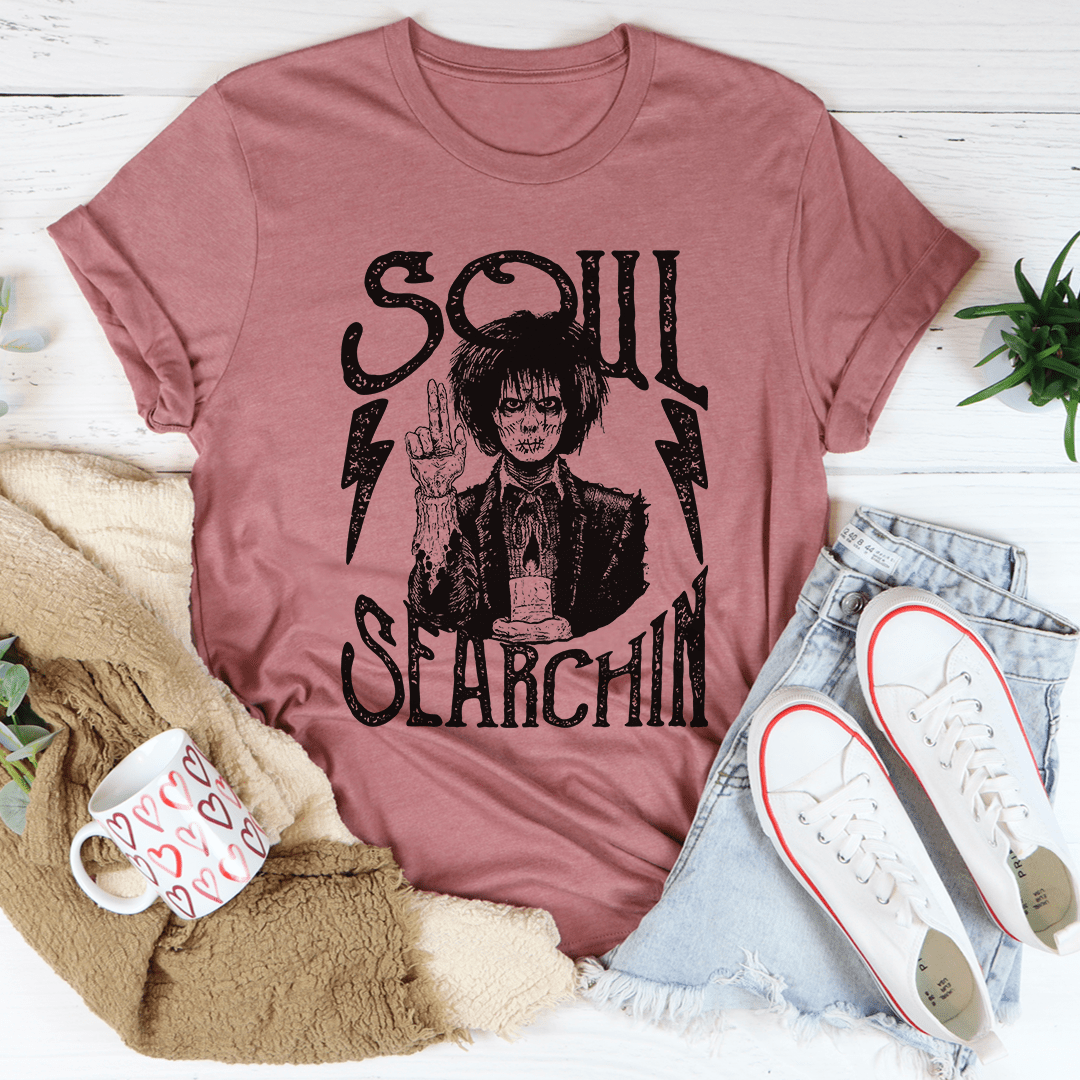 Soul Searchin Halloween Tee featuring spooky graphics on a soft cotton fabric, perfect for Halloween celebrations.