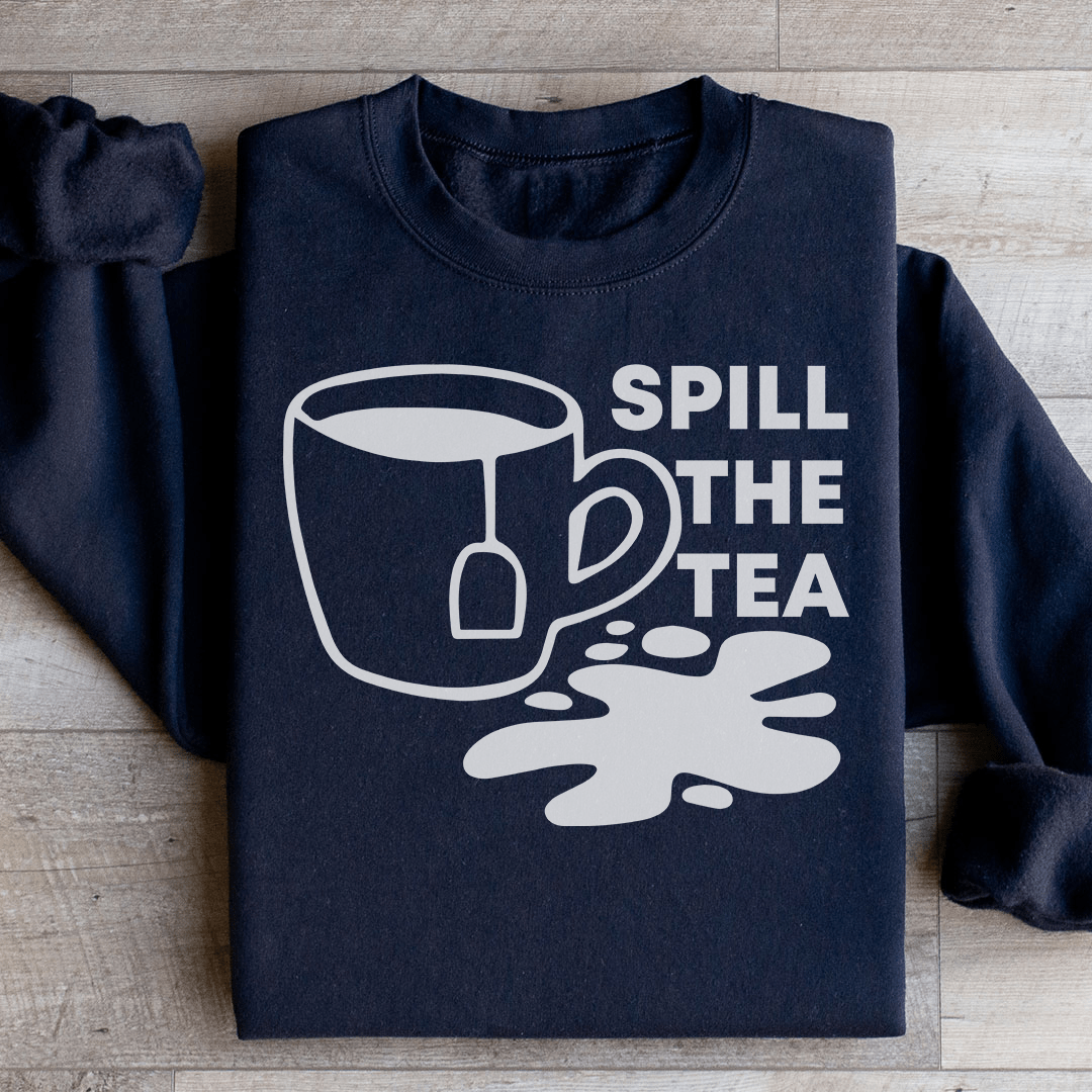 Cozy 'Spill The Tea' sweats featuring unique designs by top artists, made from a soft cotton/poly fleece blend.