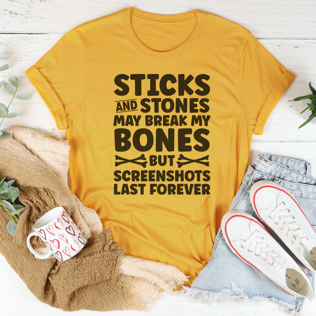 Sticks And Stones Tee in various colors, showcasing its soft cotton fabric and durable stitching.