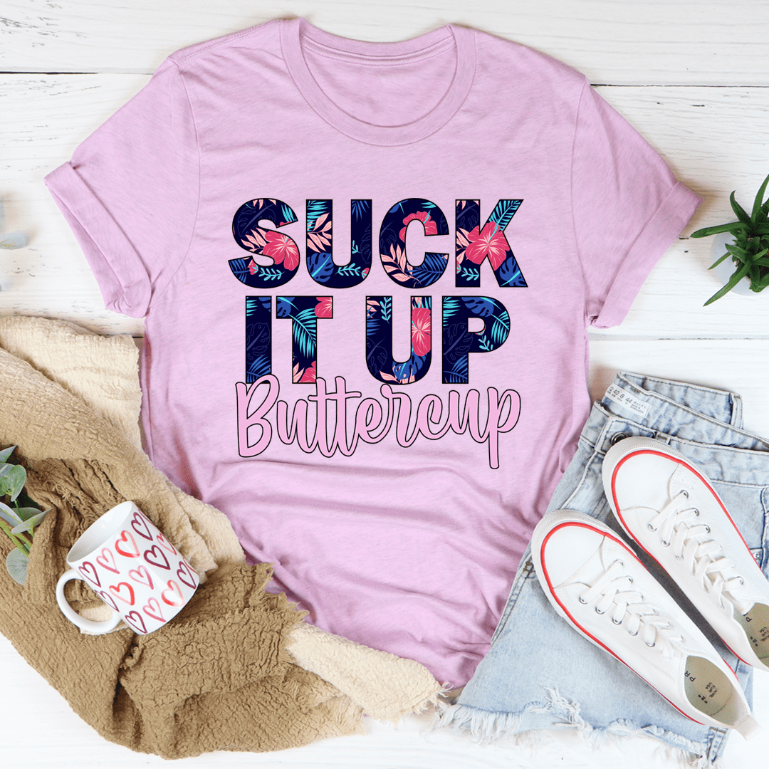 Suck It Up Buttercup Floral Tee featuring a vibrant floral design on a soft cotton fabric, perfect for casual wear.