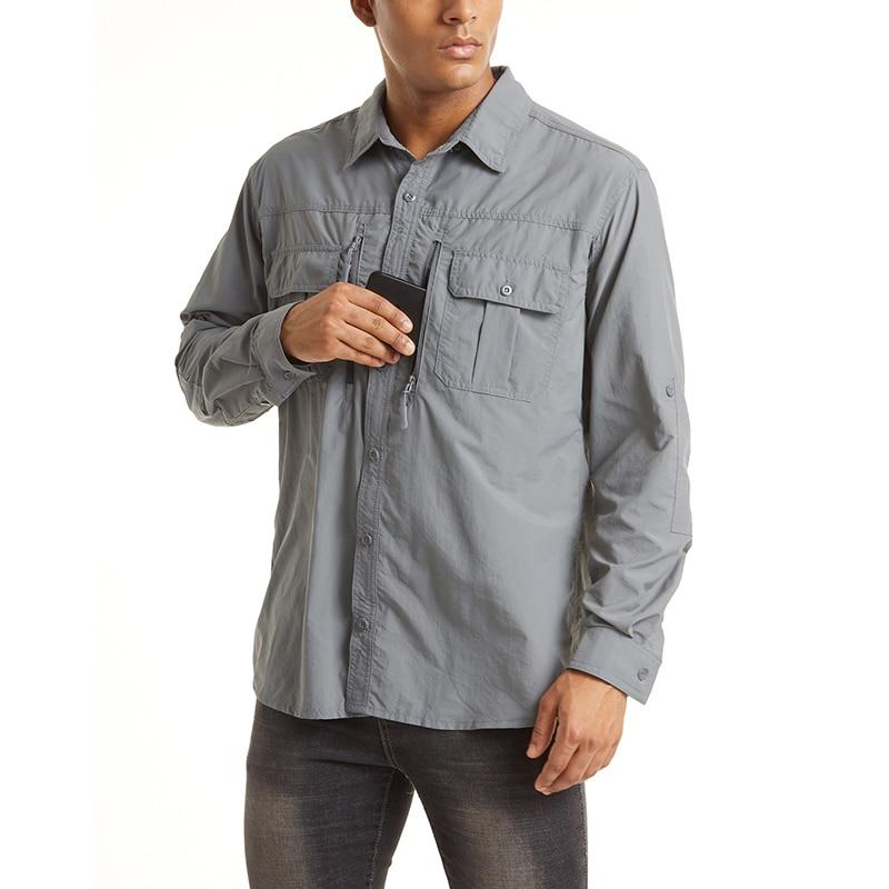 Men's Summer Tactical Shirt featuring breathable mesh, multiple pockets, and long sleeves in various colors.