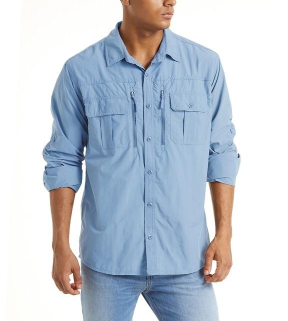 Men's Summer Tactical Shirt featuring breathable mesh, multiple pockets, and long sleeves in various colors.