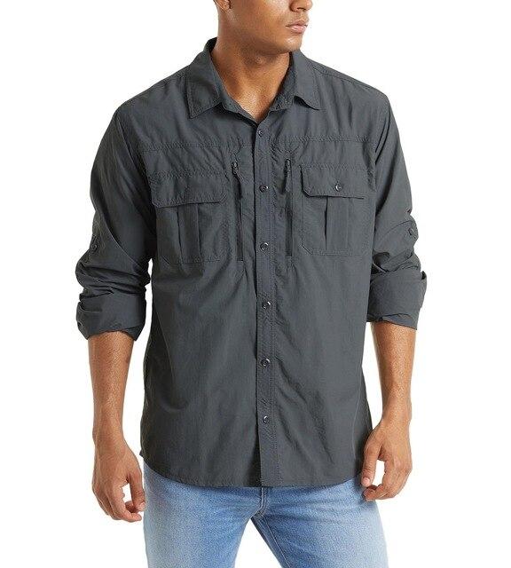 Men's Summer Tactical Shirt featuring breathable mesh, multiple pockets, and long sleeves in various colors.