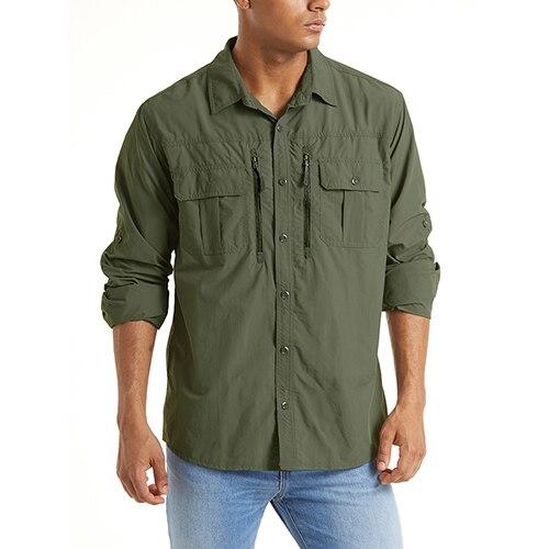 Men's Summer Tactical Shirt featuring breathable mesh, multiple pockets, and long sleeves in various colors.