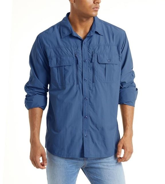 Men's Summer Tactical Shirt featuring breathable mesh, multiple pockets, and long sleeves in various colors.