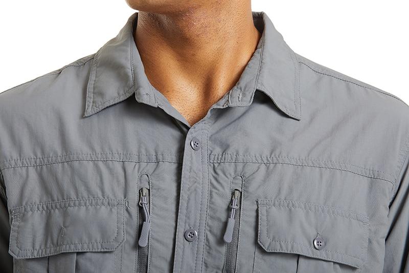 Men's Summer Tactical Shirt featuring breathable mesh, multiple pockets, and long sleeves in various colors.