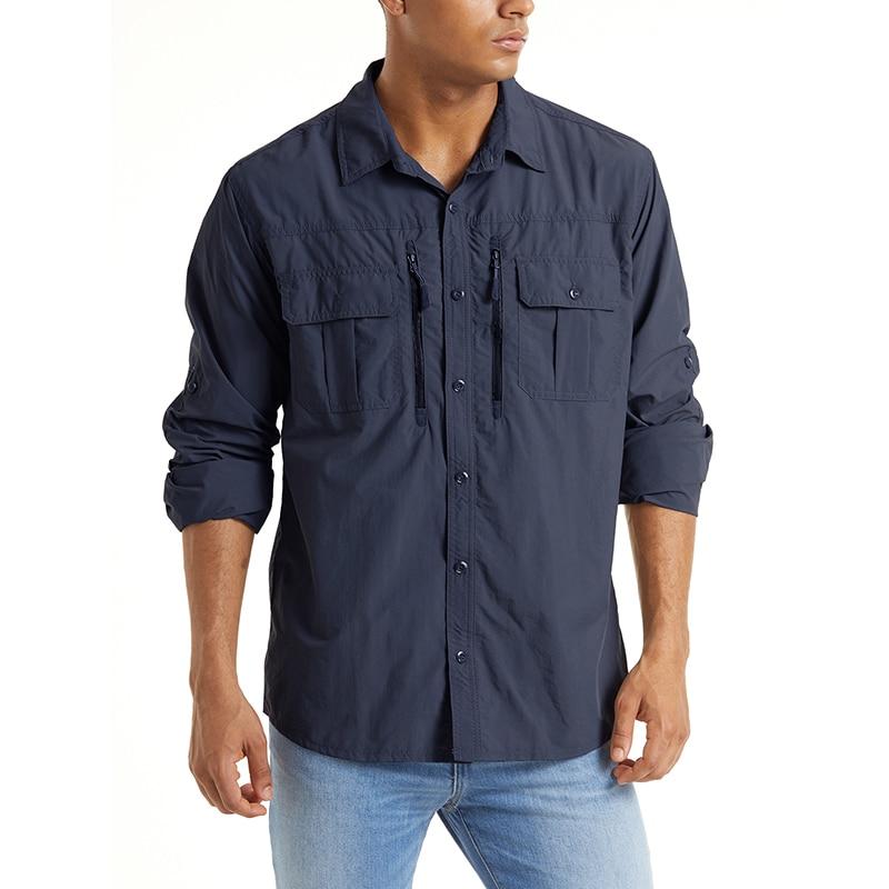 Men's Summer Tactical Shirt featuring breathable mesh, multiple pockets, and long sleeves in various colors.