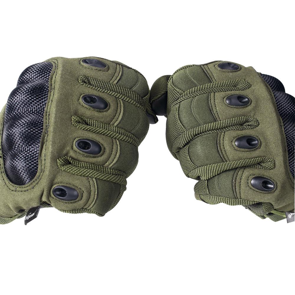 A pair of tactical gloves with full finger touch, featuring adjustable straps and breathable material, ideal for outdoor activities and work.