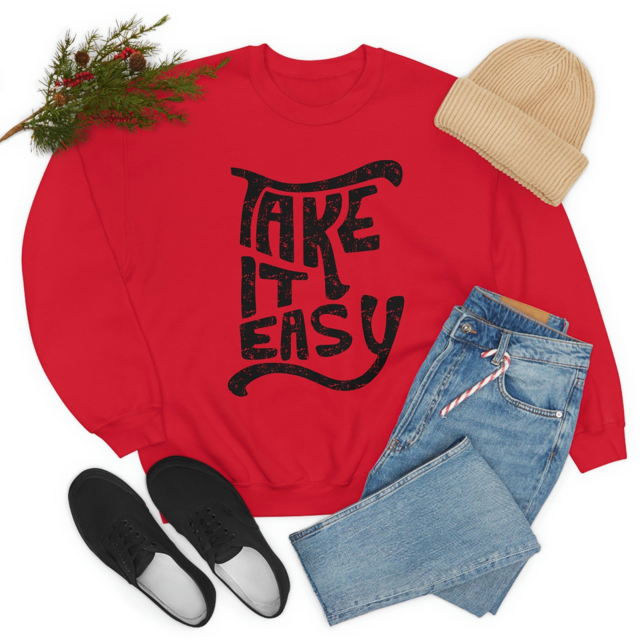 A cozy Take It Easy Sweat Shirt made from soft ring-spun cotton, featuring double stitching for durability and a stylish design.