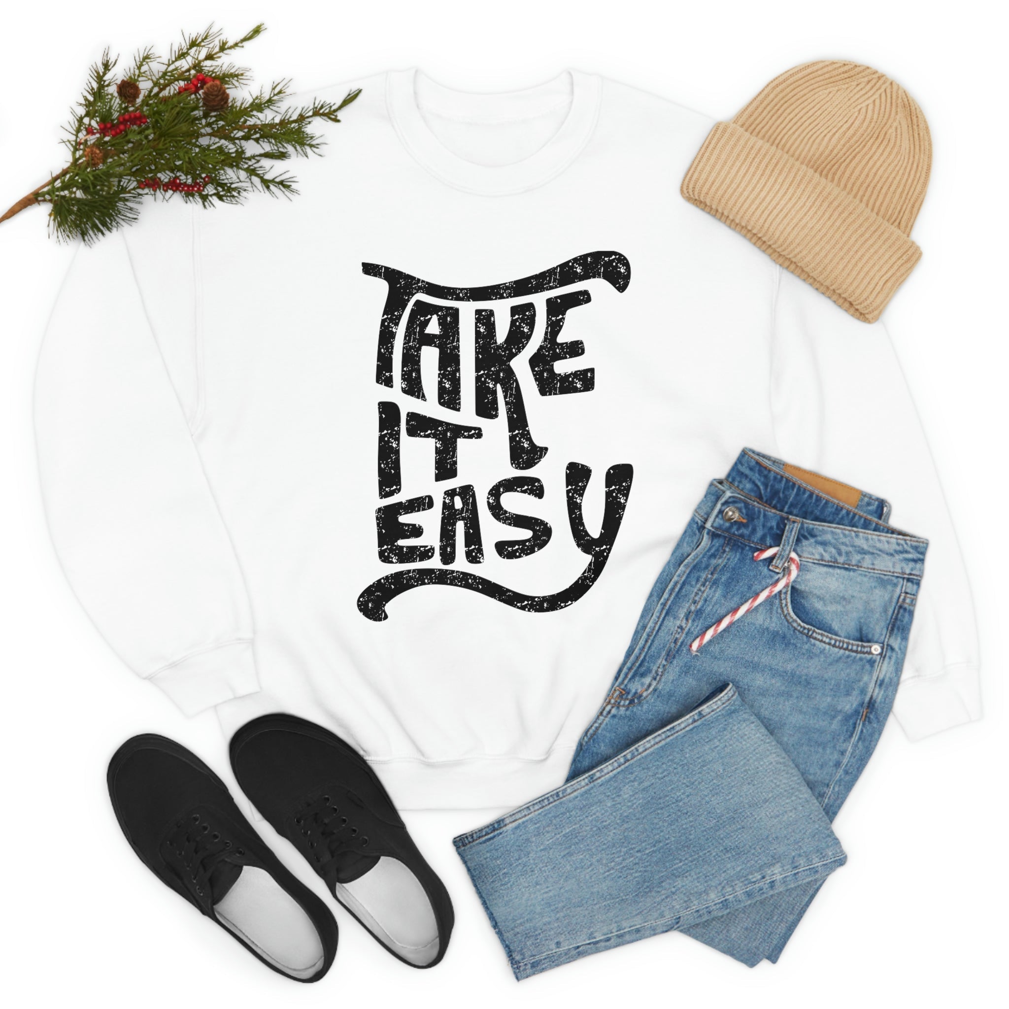 A cozy Take It Easy Sweat Shirt made from soft ring-spun cotton, featuring double stitching for durability and a stylish design.