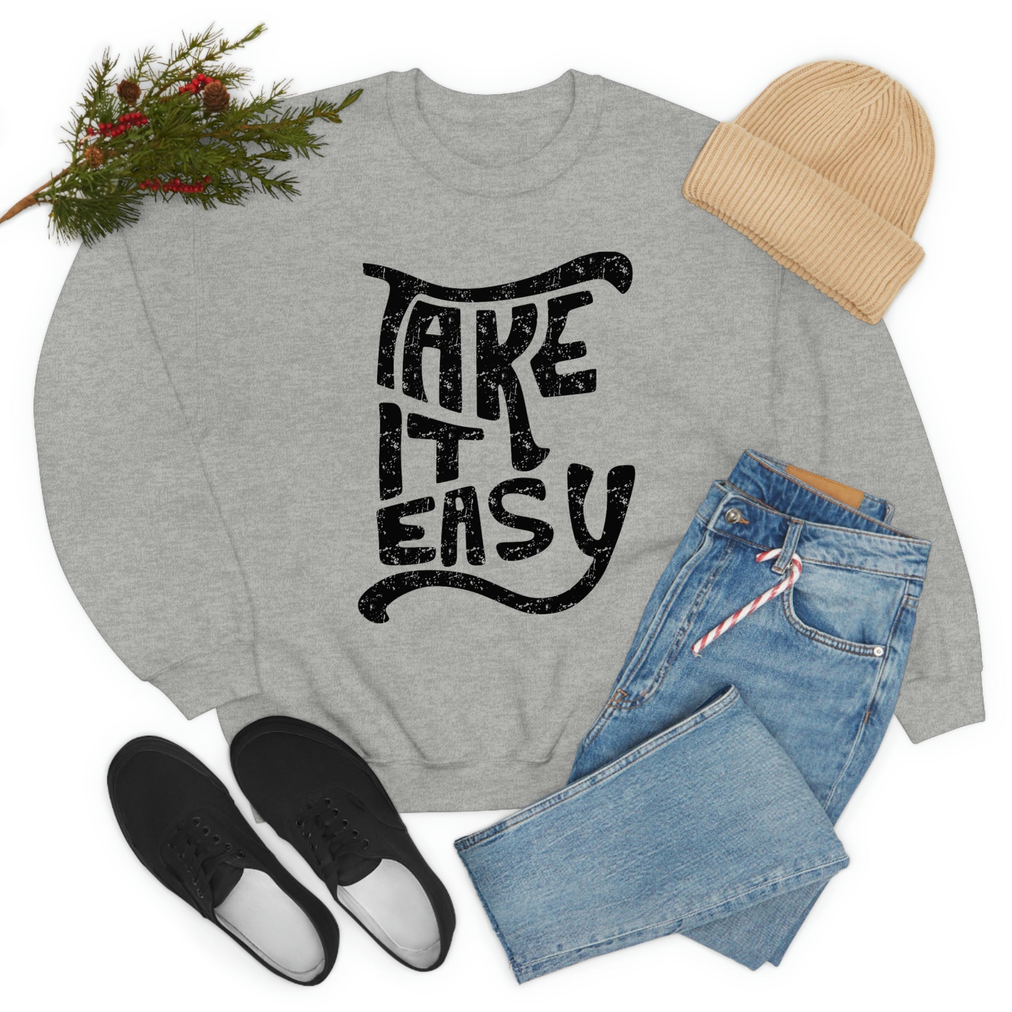 A comfortable Take It Easy t-shirt made from soft ring-spun cotton, featuring double stitching for durability, available in various colors.