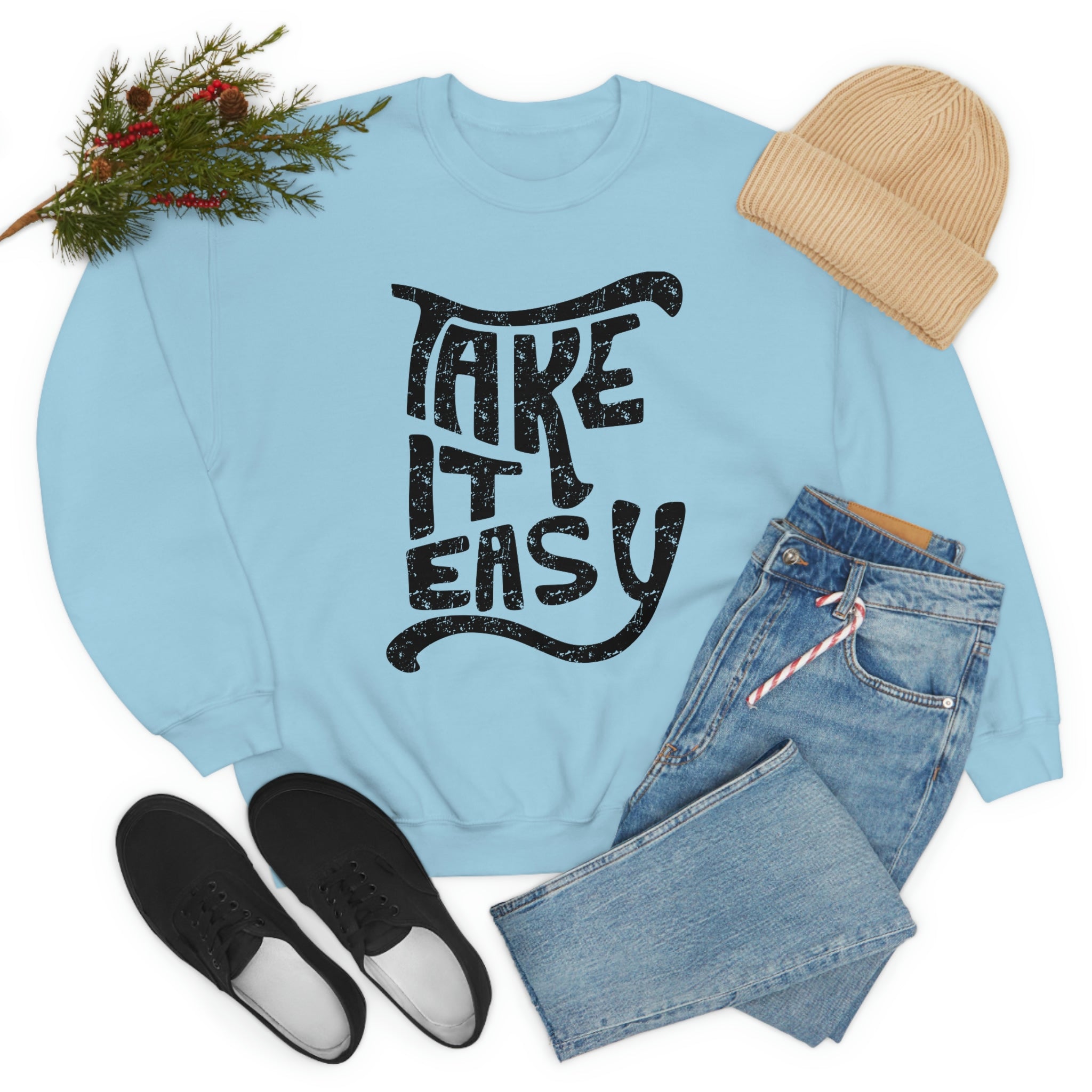 A comfortable Take It Easy t-shirt made from soft ring-spun cotton, featuring double stitching for durability, available in various colors.