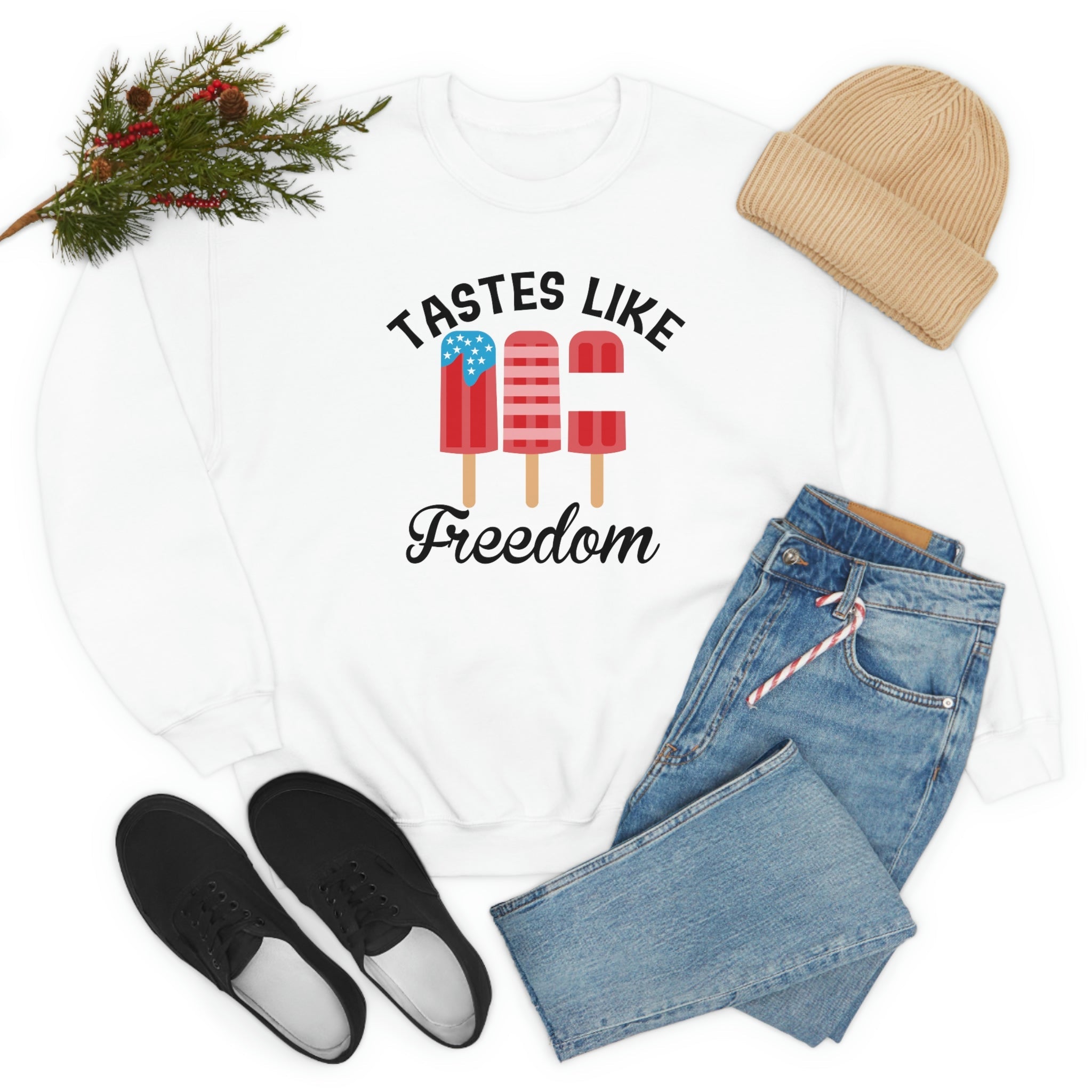 A soft, durable Tastes Like Freedom t-shirt in various colors, showcasing its comfortable fit and double-stitched neckline.