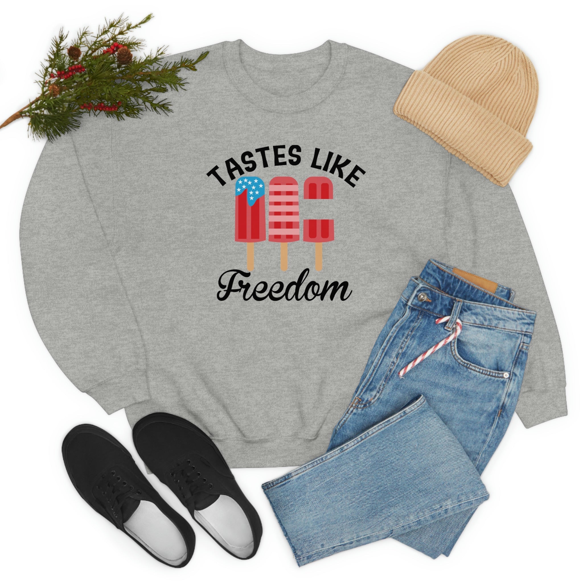 A soft, durable Tastes Like Freedom t-shirt in various colors, showcasing its comfortable fit and double-stitched neckline.