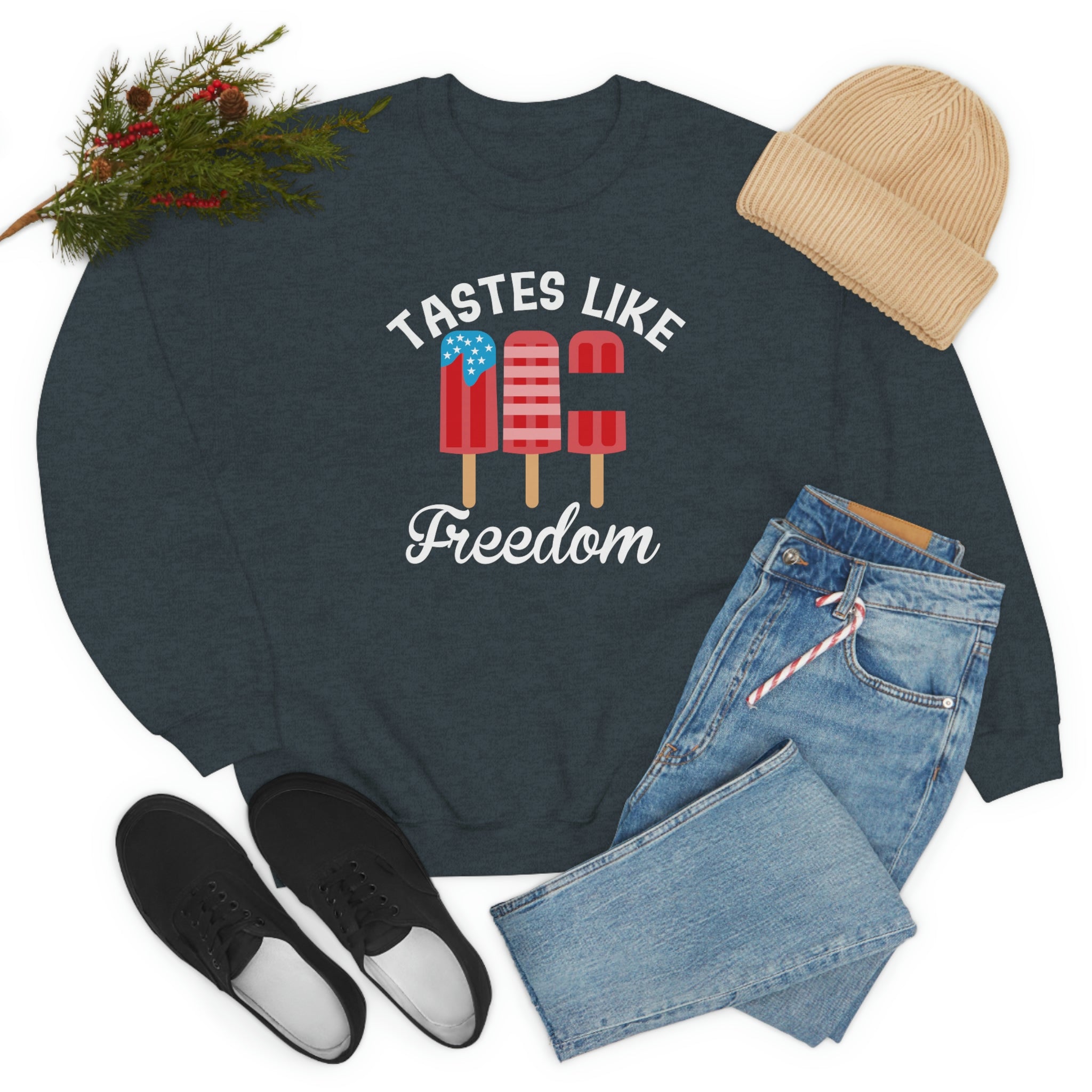 A soft, durable Tastes Like Freedom t-shirt in various colors, showcasing its comfortable fit and double-stitched neckline.