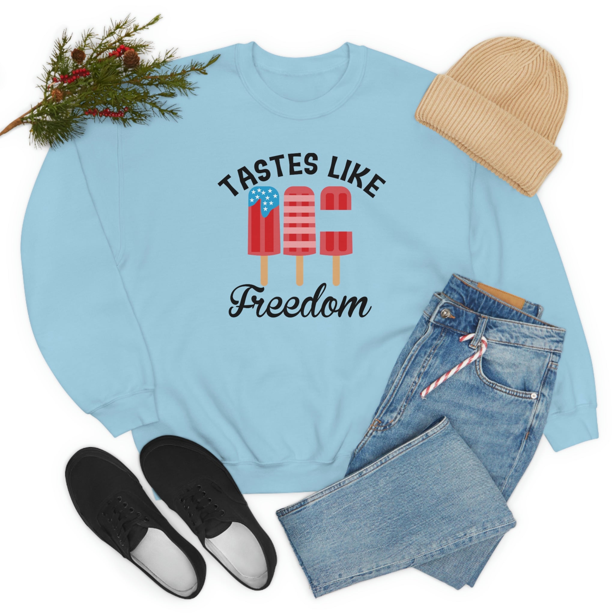 A soft, durable Tastes Like Freedom t-shirt in various colors, showcasing its comfortable fit and double-stitched neckline.