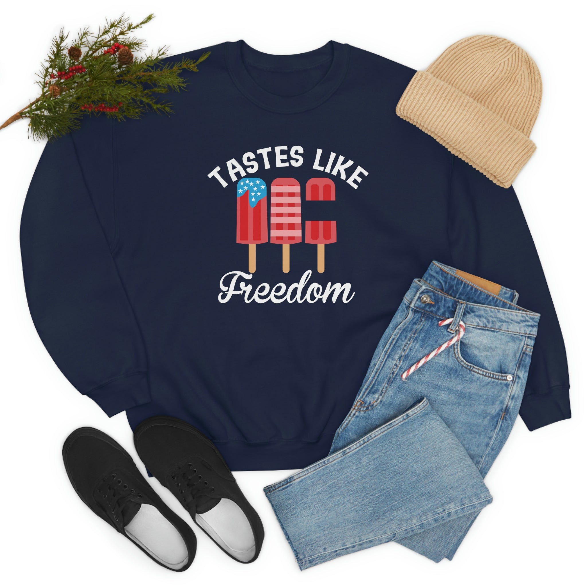 A soft, durable Tastes Like Freedom t-shirt in various colors, showcasing its comfortable fit and double-stitched neckline.