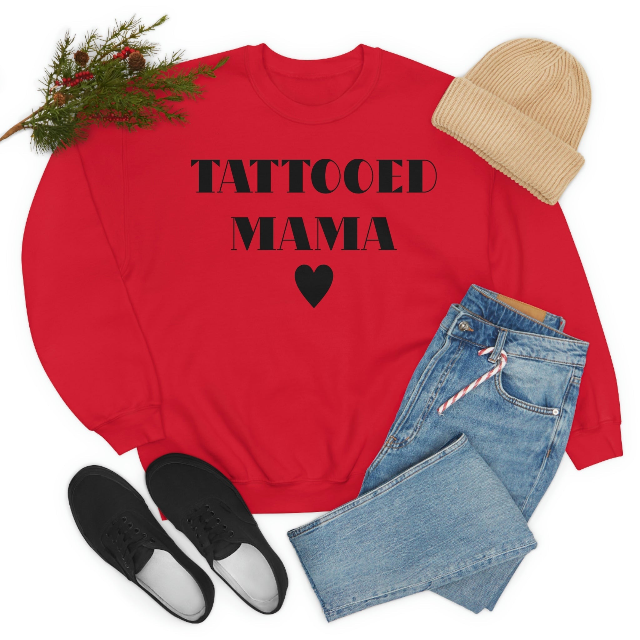 Tattooed Mama t-shirt made from soft ring-spun cotton, featuring durable double stitching and a stylish design.