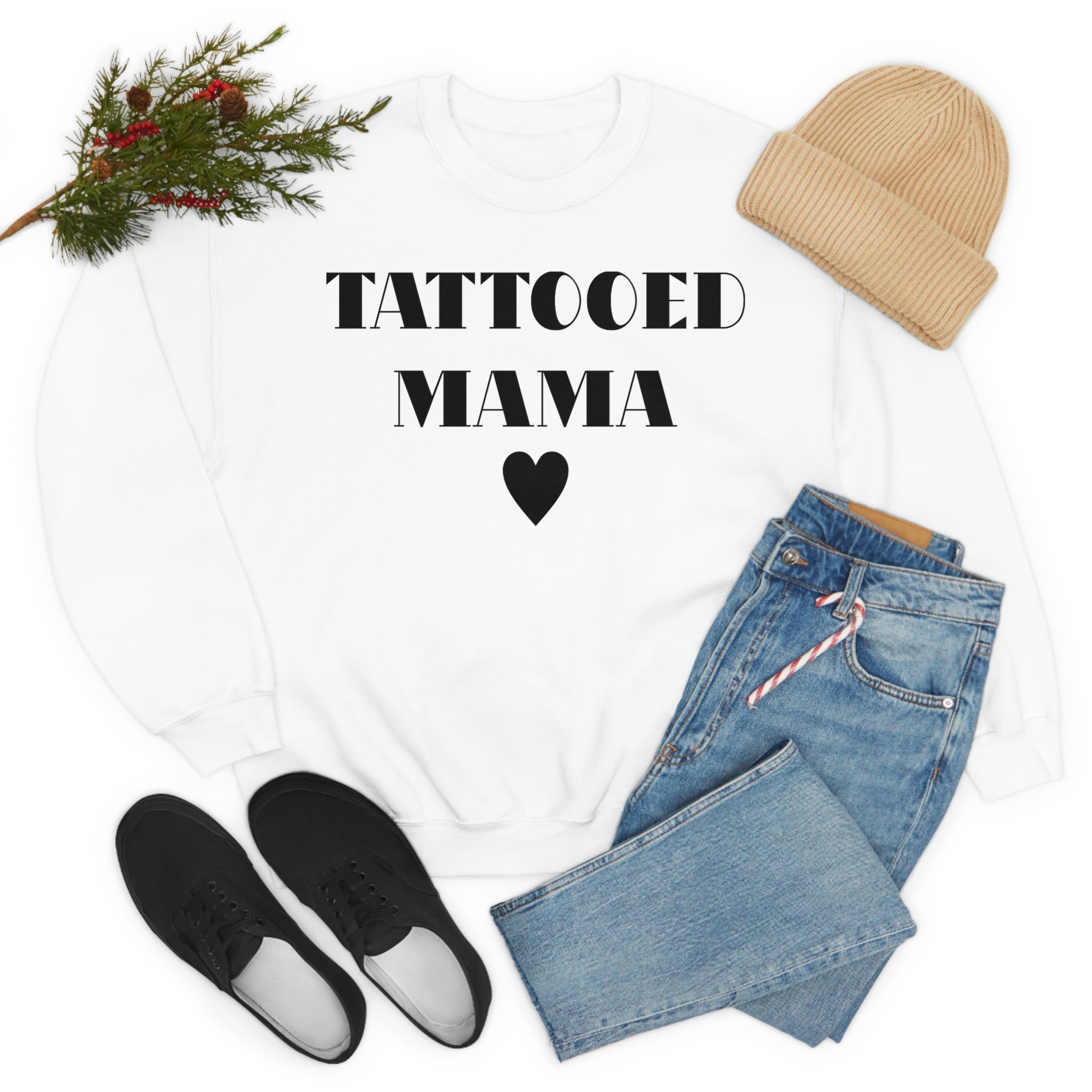 Tattooed Mama t-shirt made from soft ring-spun cotton, featuring durable double stitching and a stylish design.