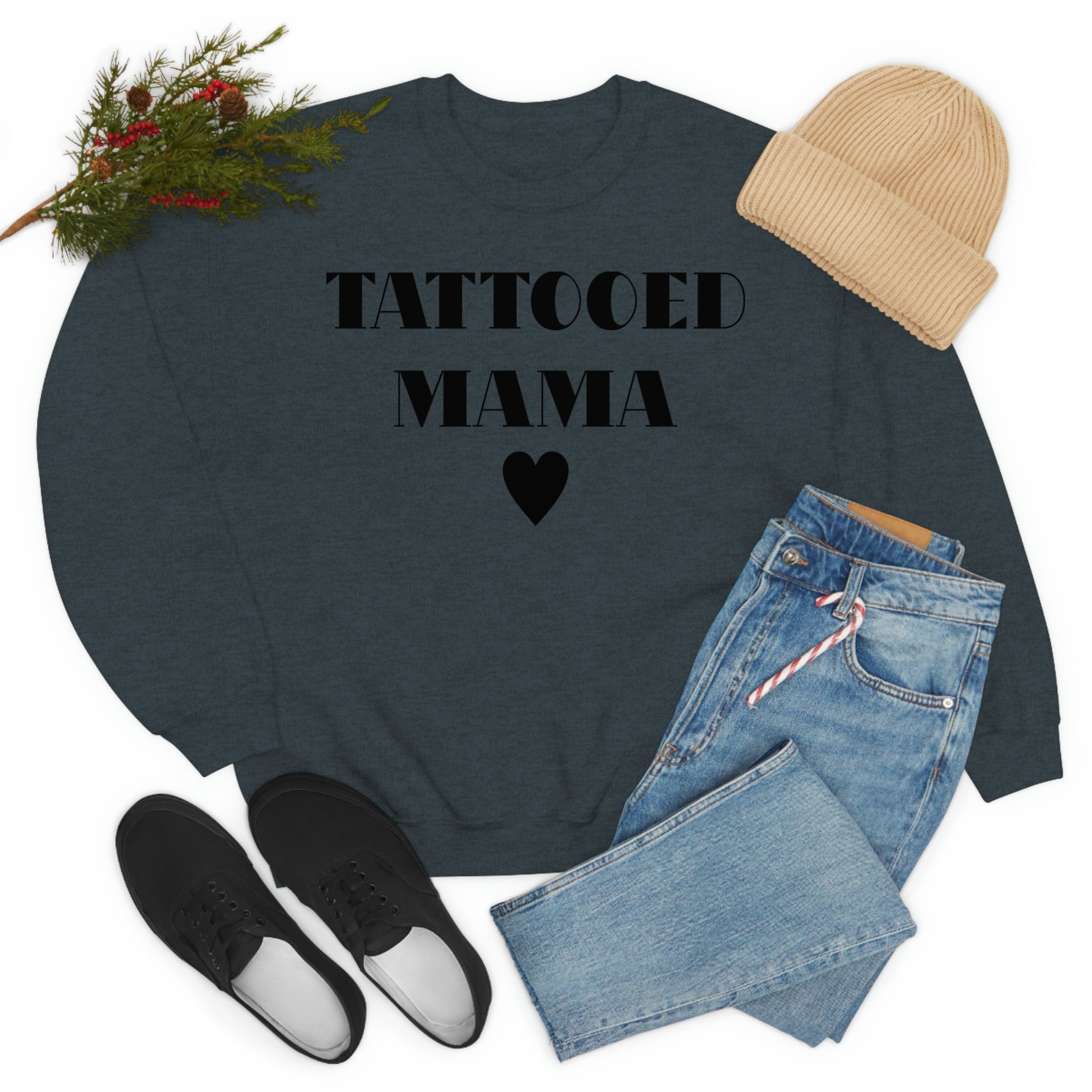 Tattooed Mama t-shirt made from soft ring-spun cotton, featuring durable double stitching and a stylish design.