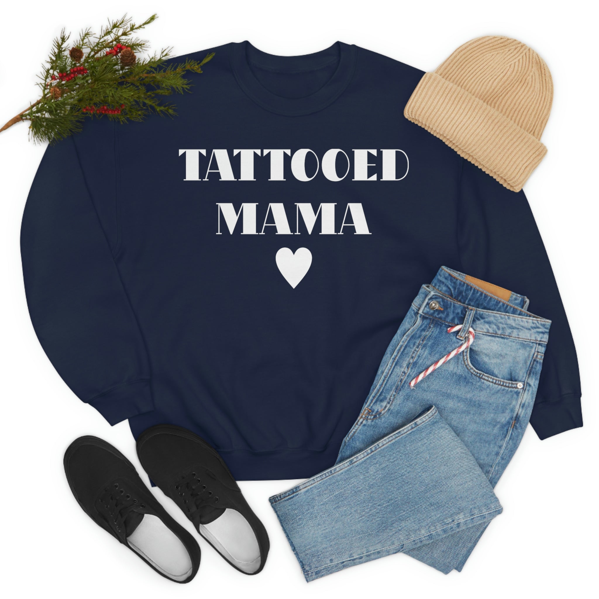 Tattooed Mama t-shirt made from soft ring-spun cotton, featuring durable double stitching and a stylish design.