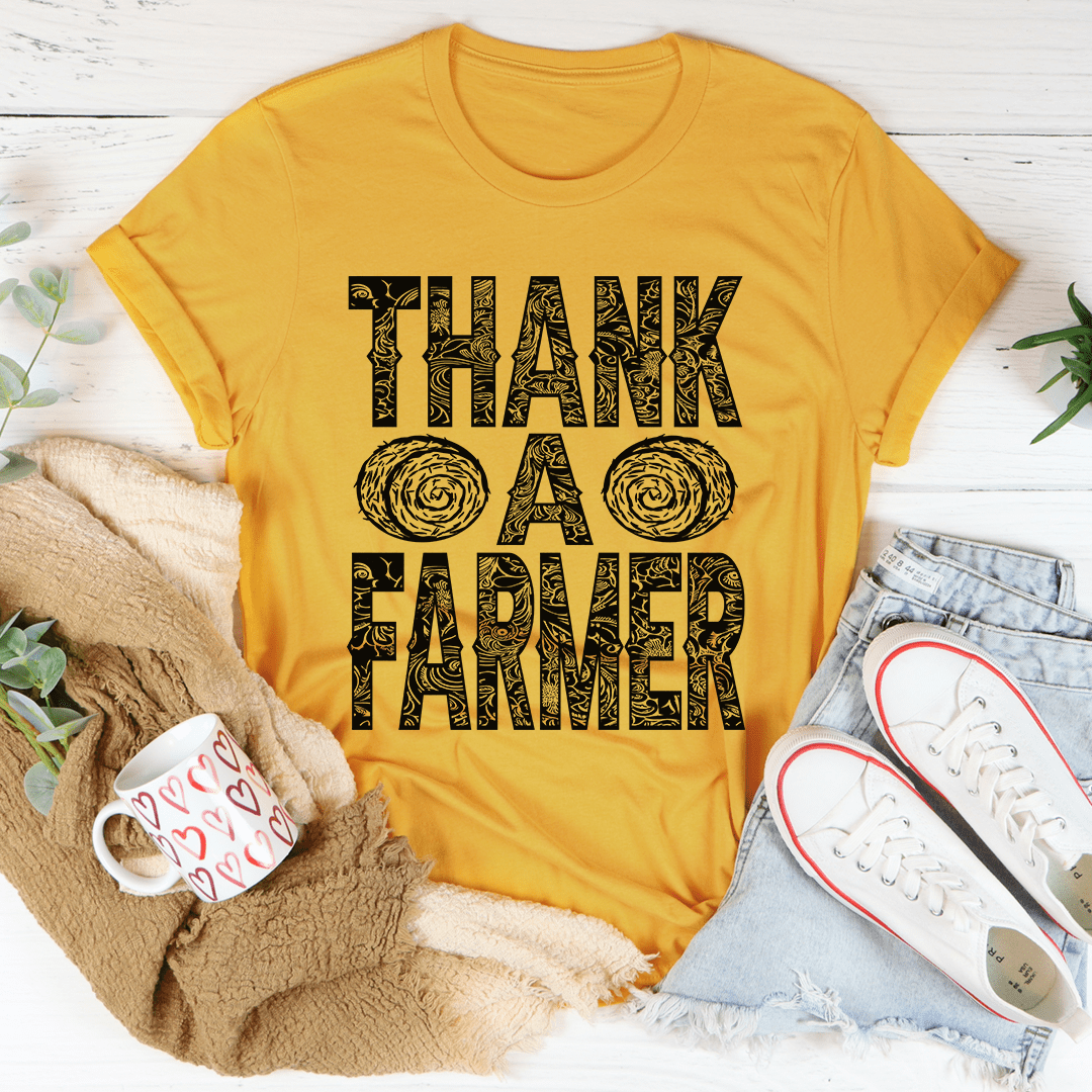 Thank A Farmer Tee made from soft ring-spun cotton, featuring durable double stitching and a unique farmer appreciation design.