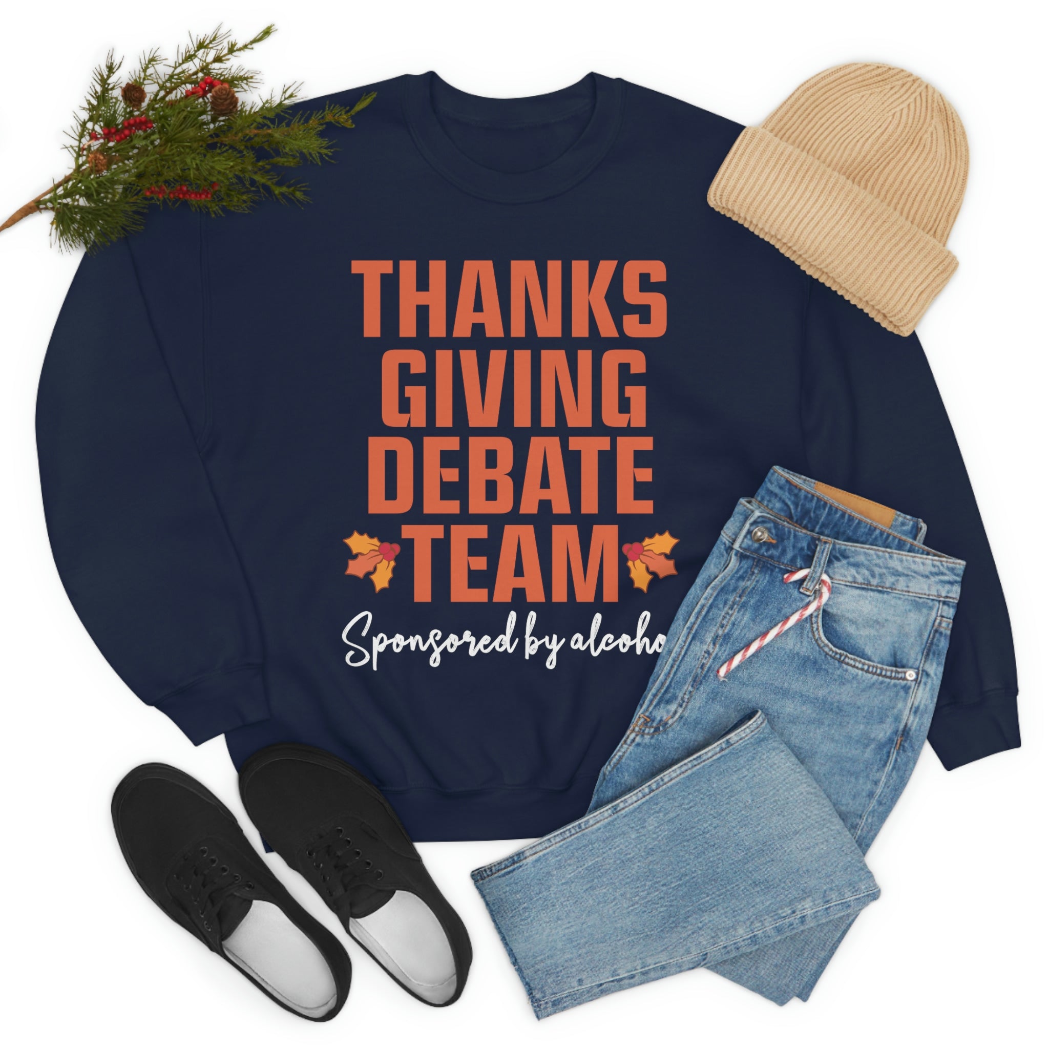 A cozy Thanksgiving Debate Team t-shirt made of soft ring-spun cotton, featuring double stitching for durability.