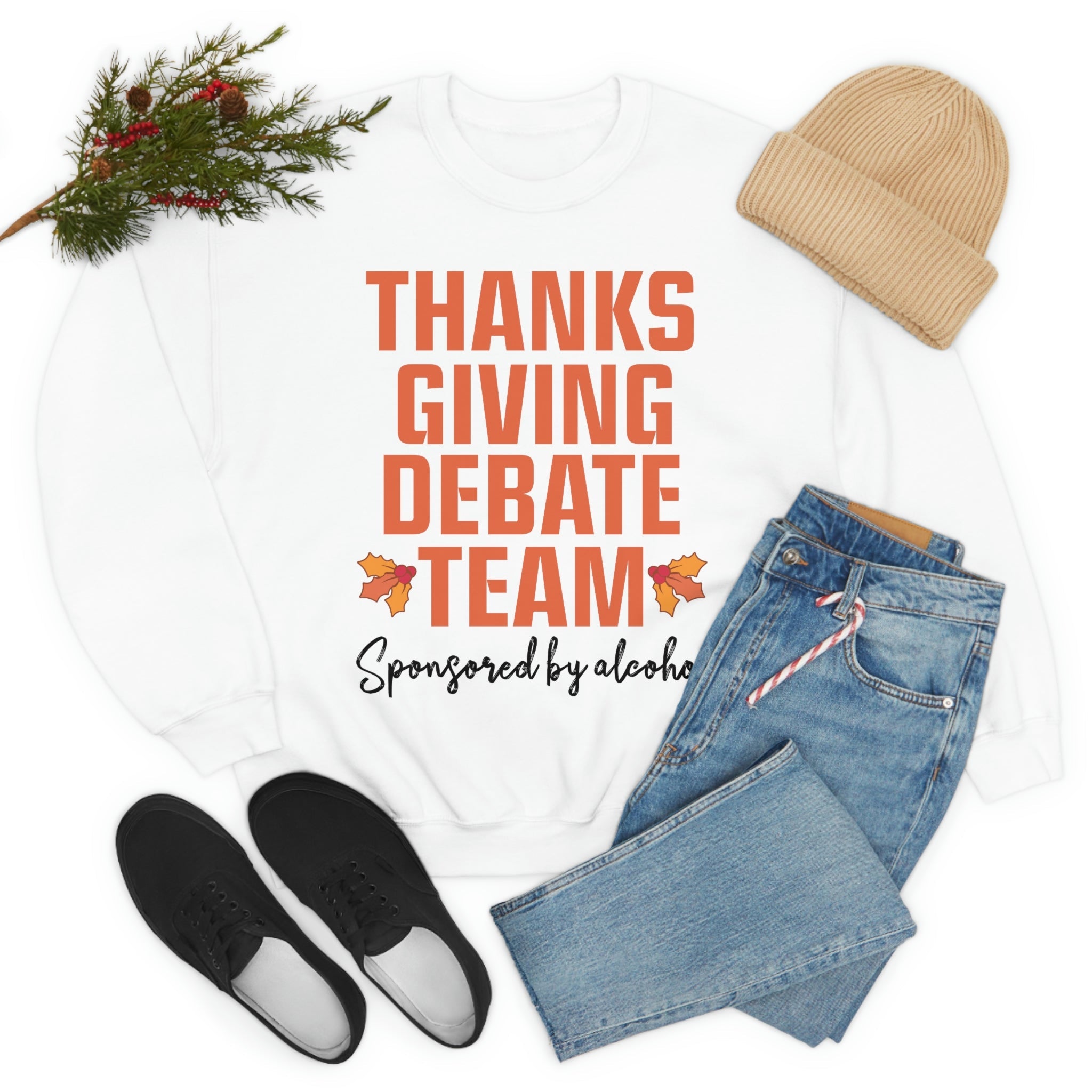 A cozy Thanksgiving Debate Team t-shirt made of soft ring-spun cotton, featuring double stitching for durability.