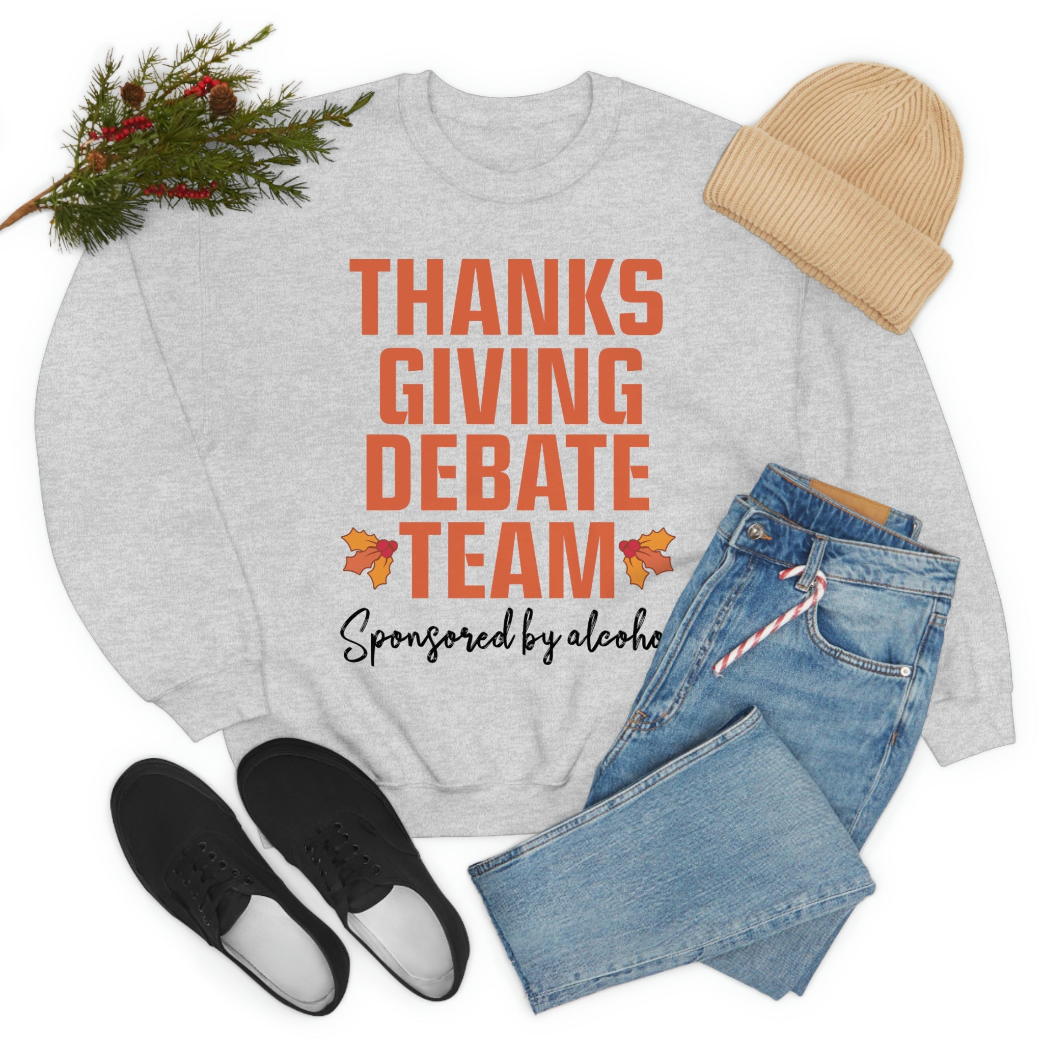 A cozy Thanksgiving Debate Team t-shirt made of soft ring-spun cotton, featuring double stitching for durability.