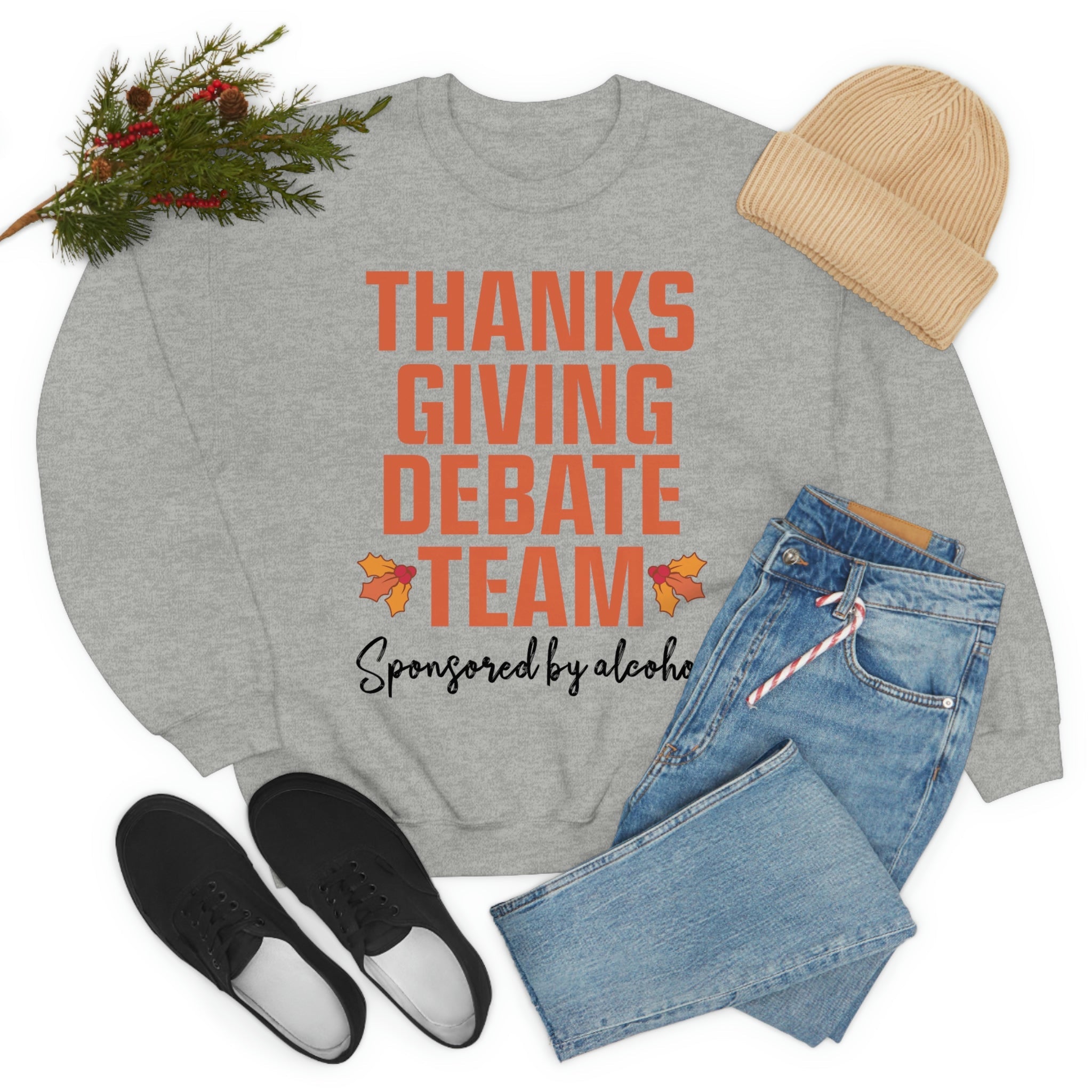 A cozy Thanksgiving Debate Team t-shirt made of soft ring-spun cotton, featuring double stitching for durability.